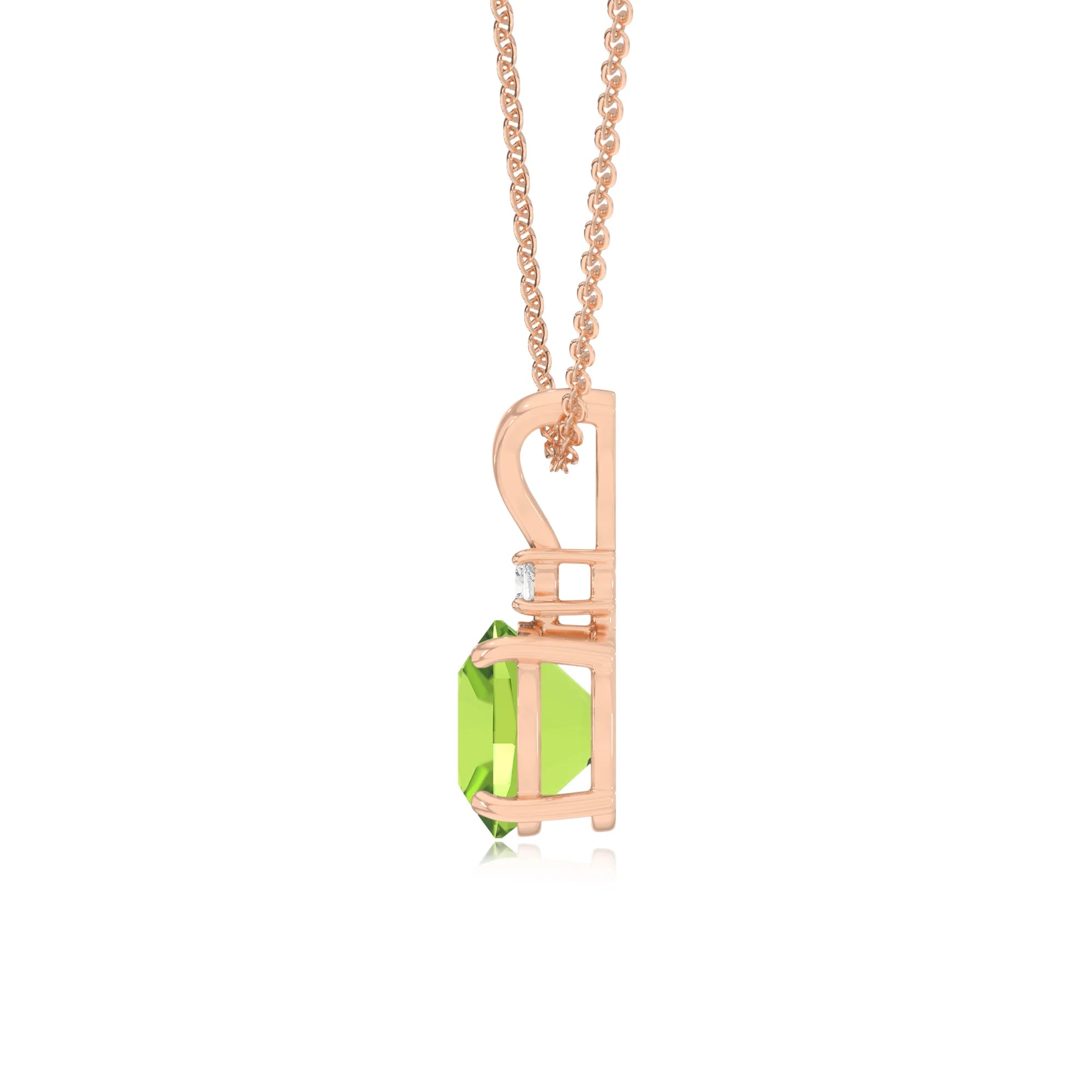natural peridot cushion solitaire v-bale necklaces in rose gold 