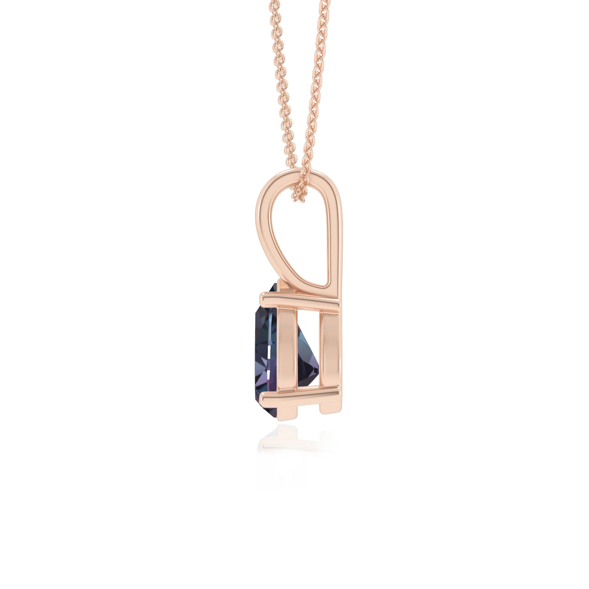 lab grown alexandrite pear solitaire necklaces in rose gold 
