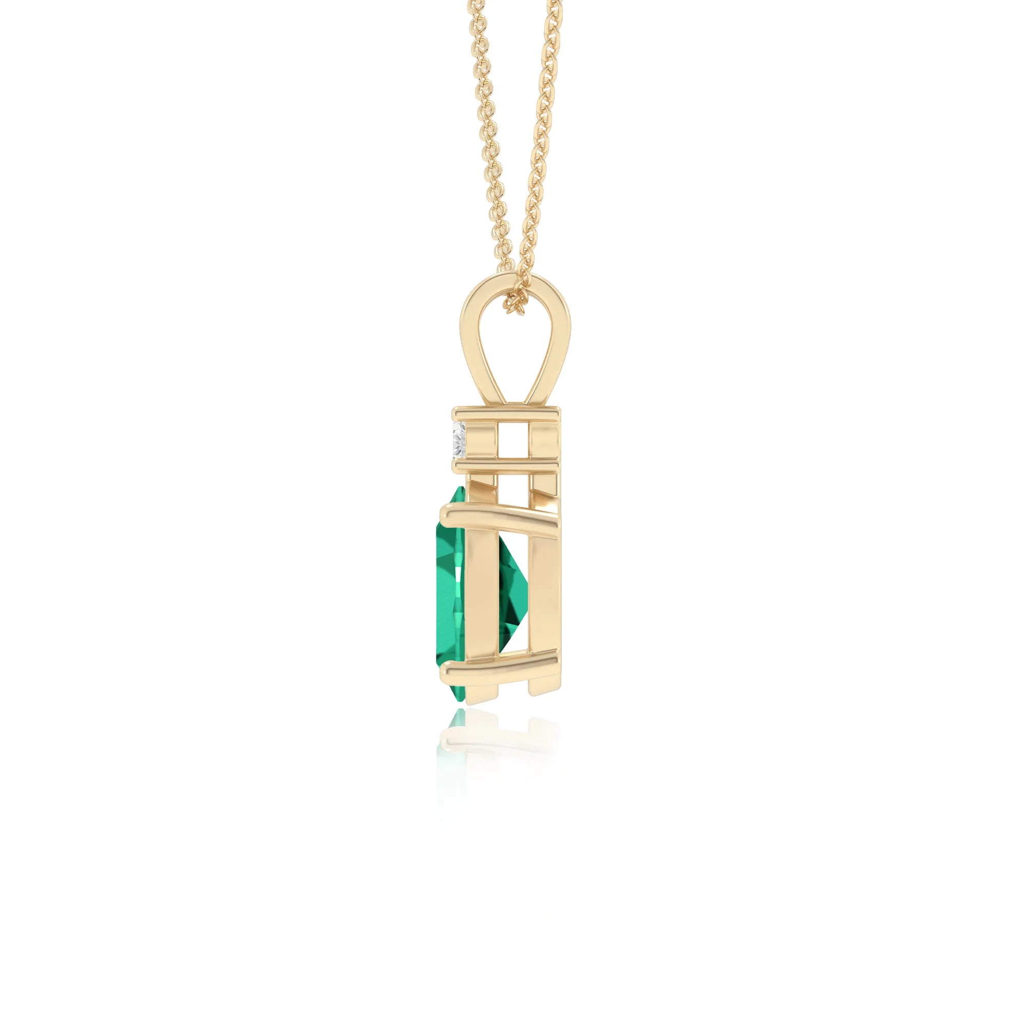 lab grown emerald oval solitaire v-bale necklaces in yellow gold 