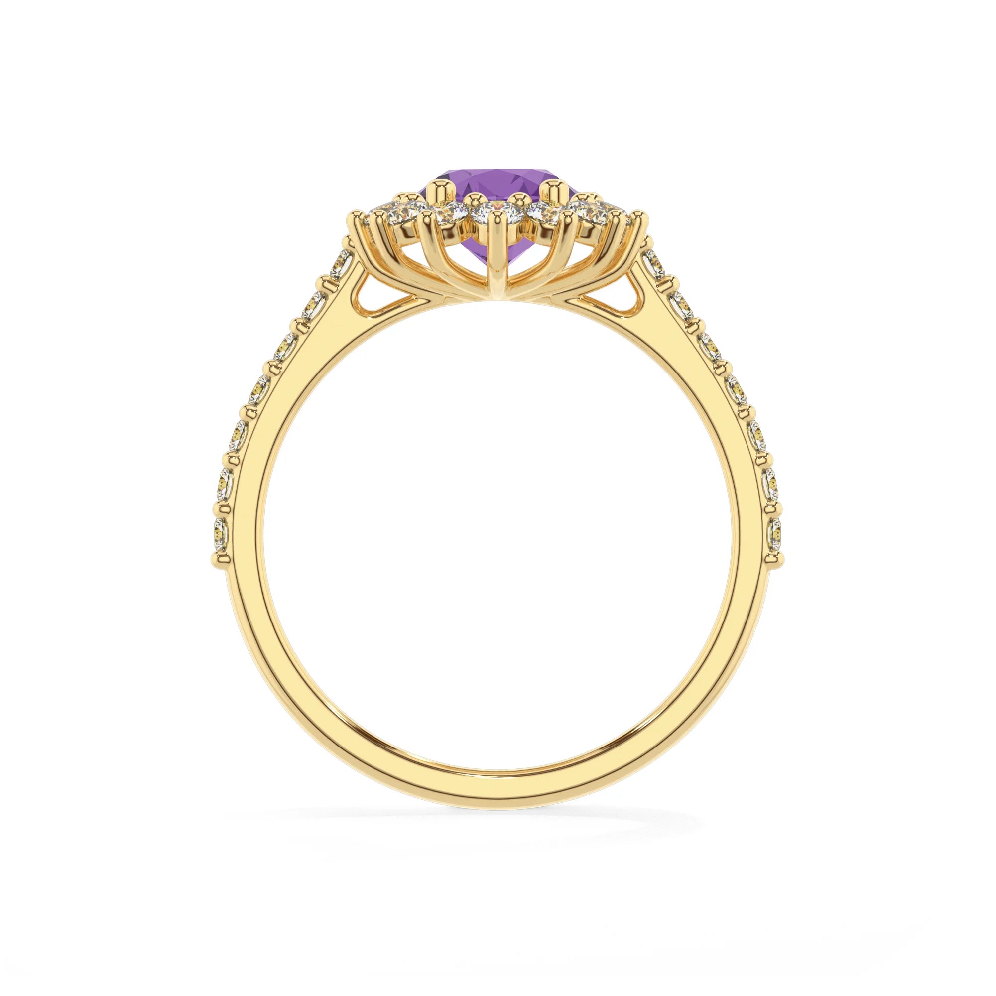 lab grown amethyst oval solitaire rings in yellow gold 