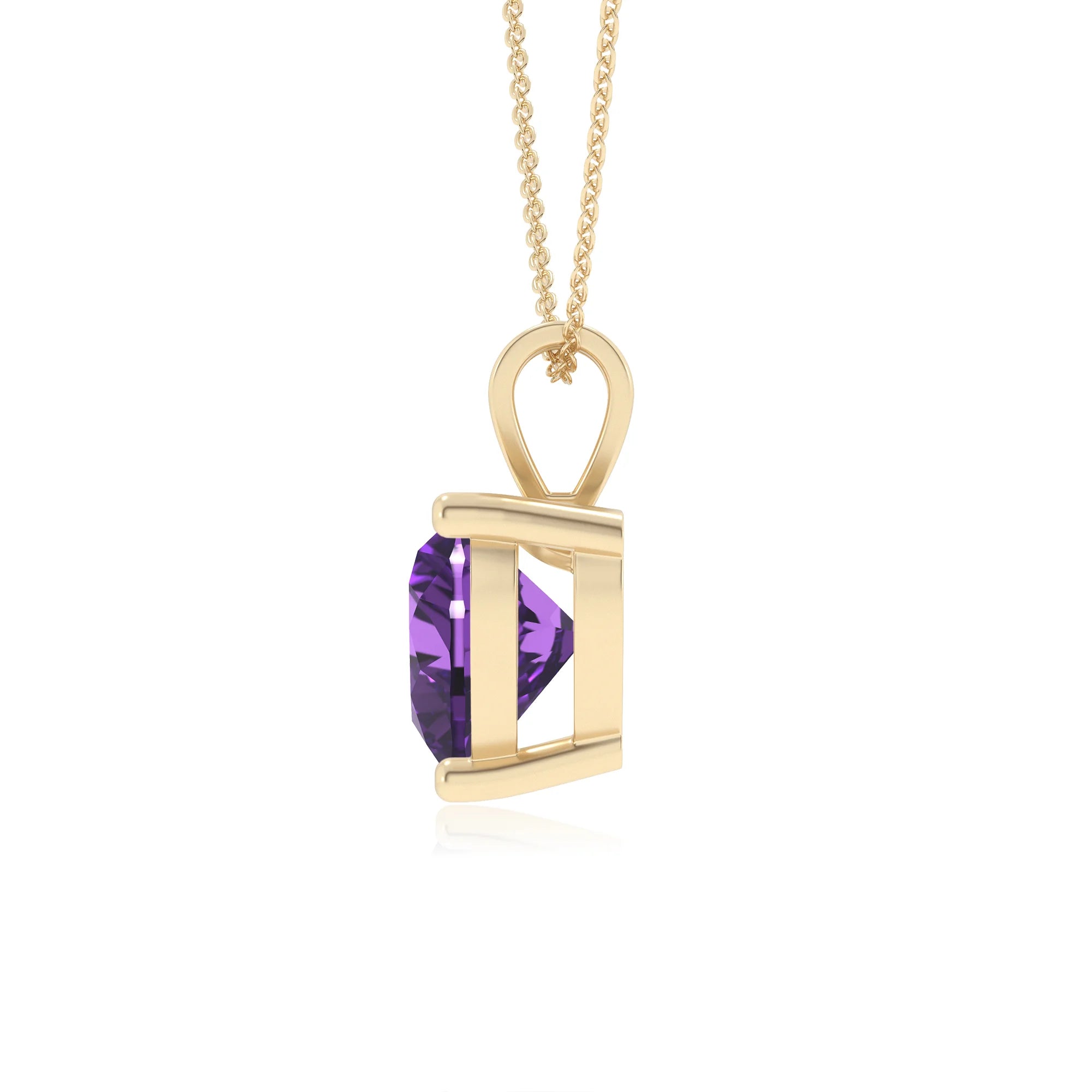 lab grown amethyst heart solitaire v-bale necklaces in yellow gold 
