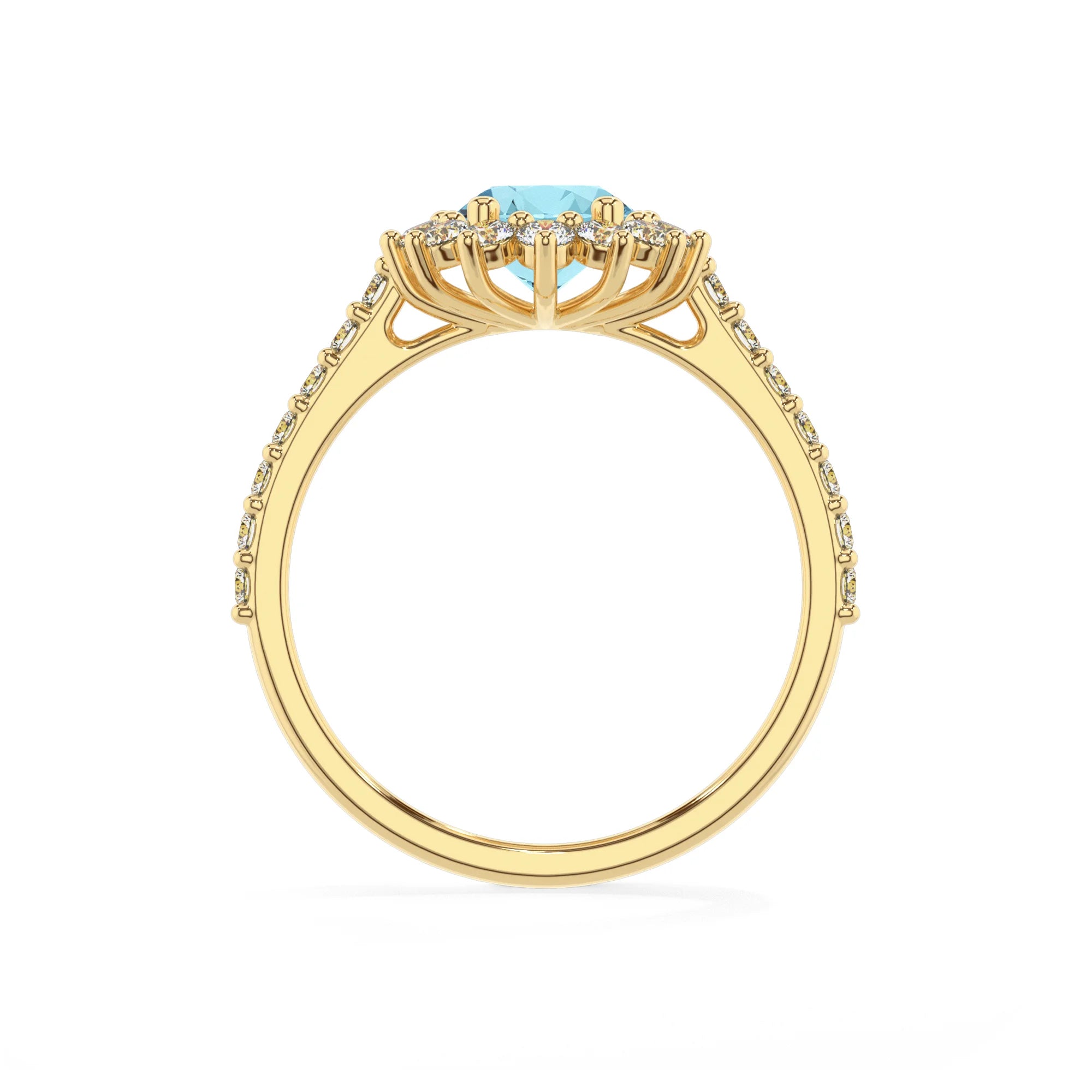 lab grown aquamarine oval solitaire rings in yellow gold 