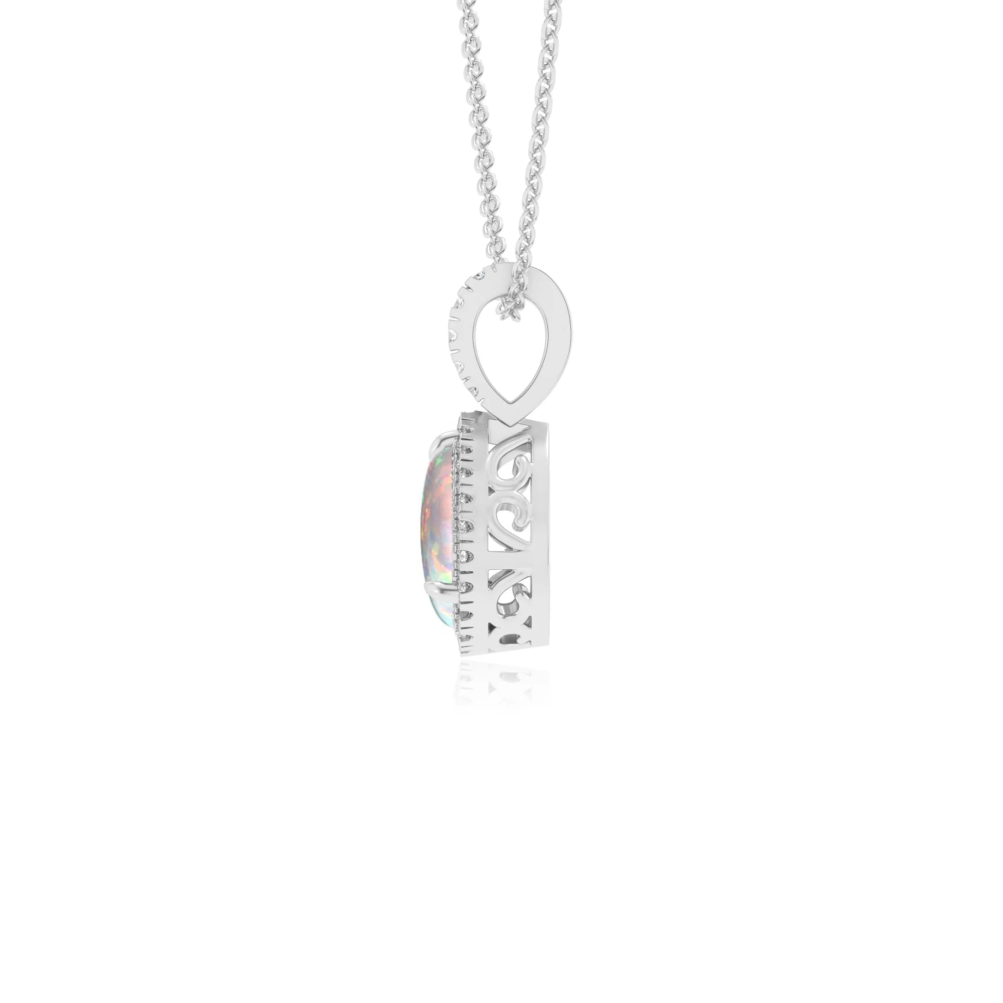 lab grown opal pear solitaire necklaces in sterling silver 