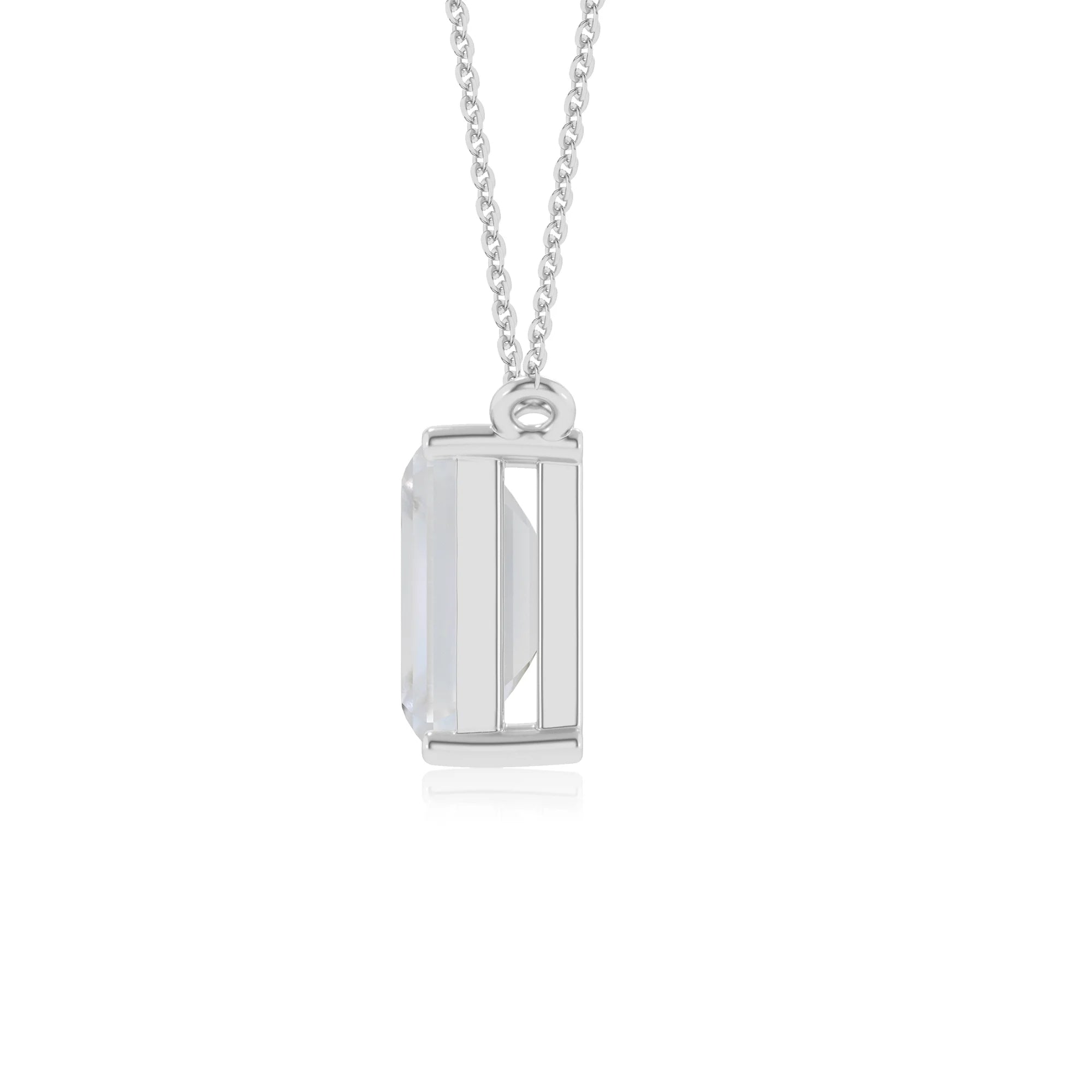 natural rainbow-moonstone emerald cut solitaire necklaces in platinum 