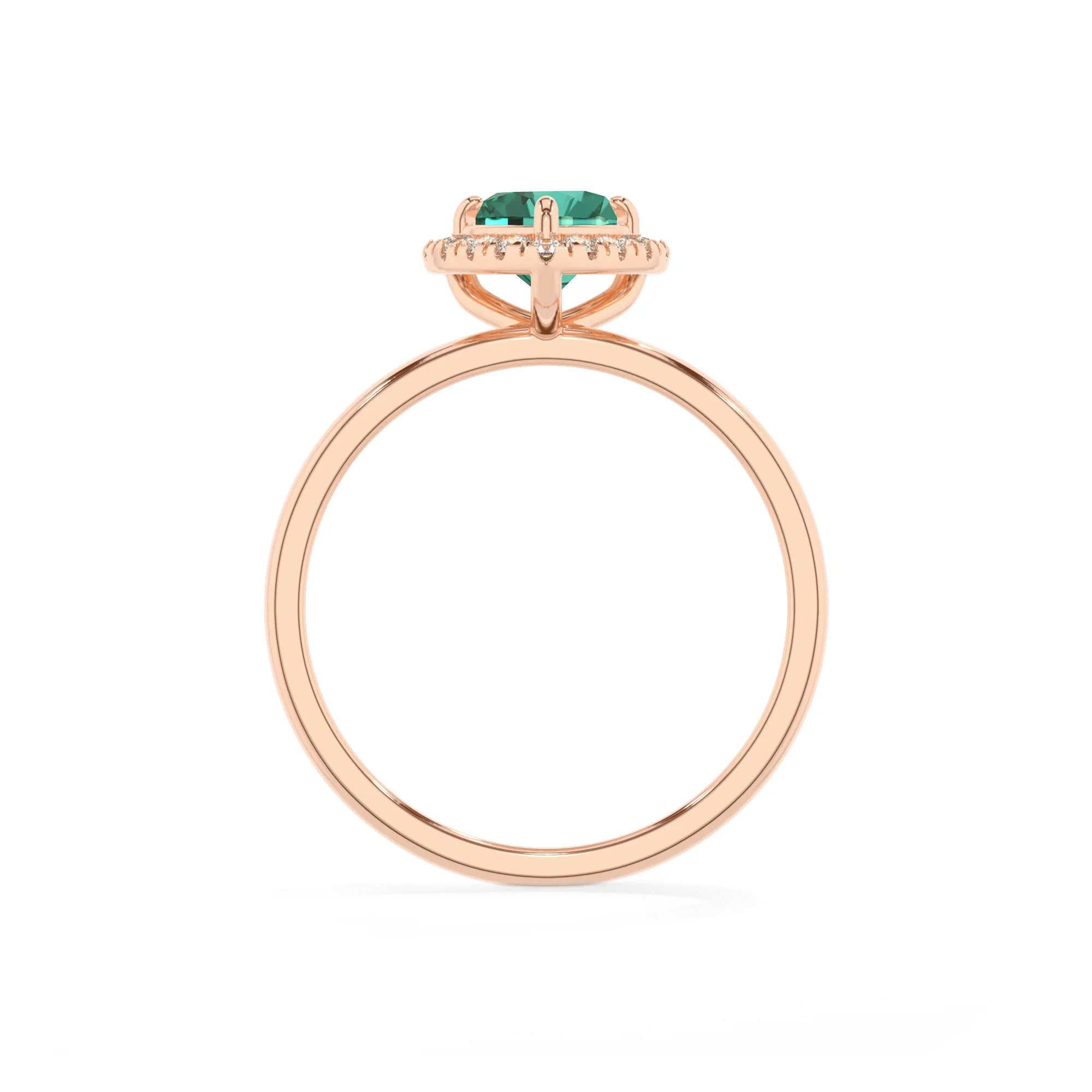 lab grown emerald heart solitaire rings in rose gold 