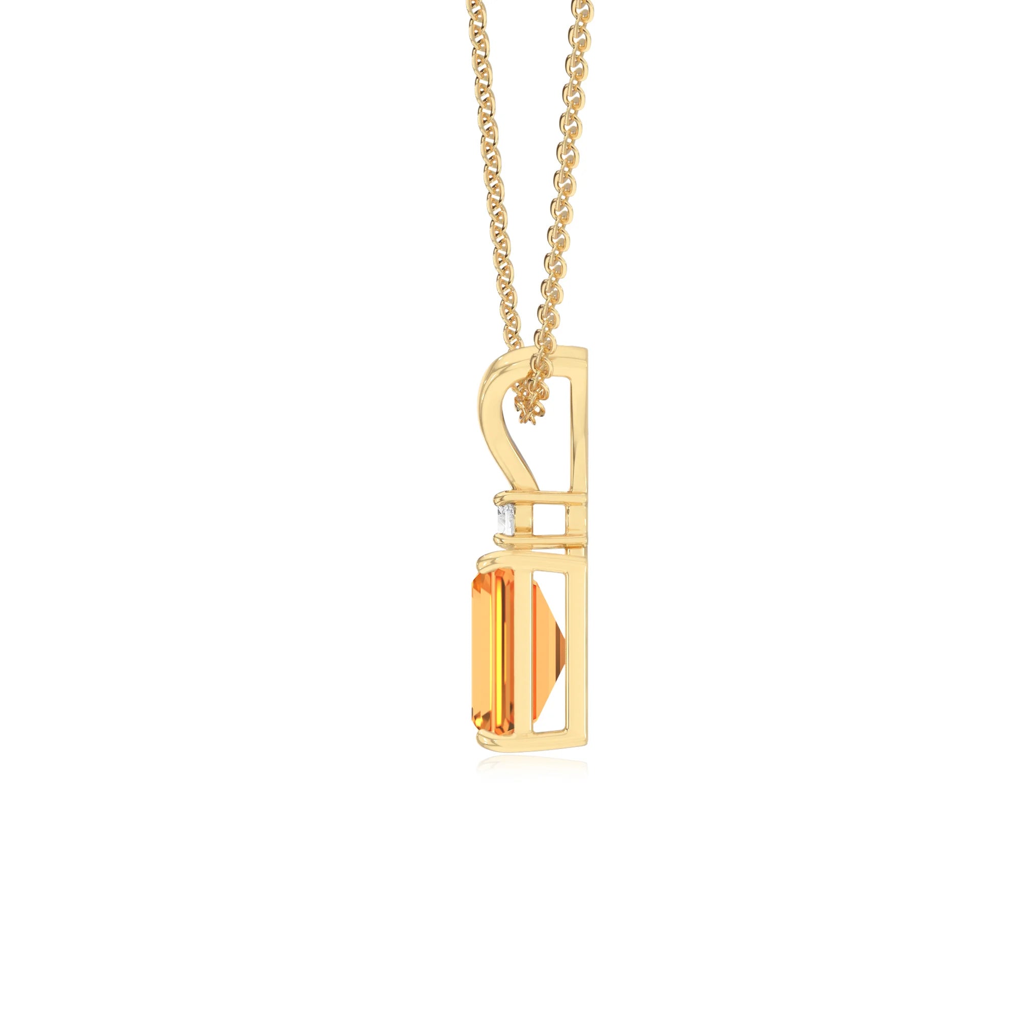 lab grown citrine emerald cut solitaire v-bale necklaces in yellow gold 