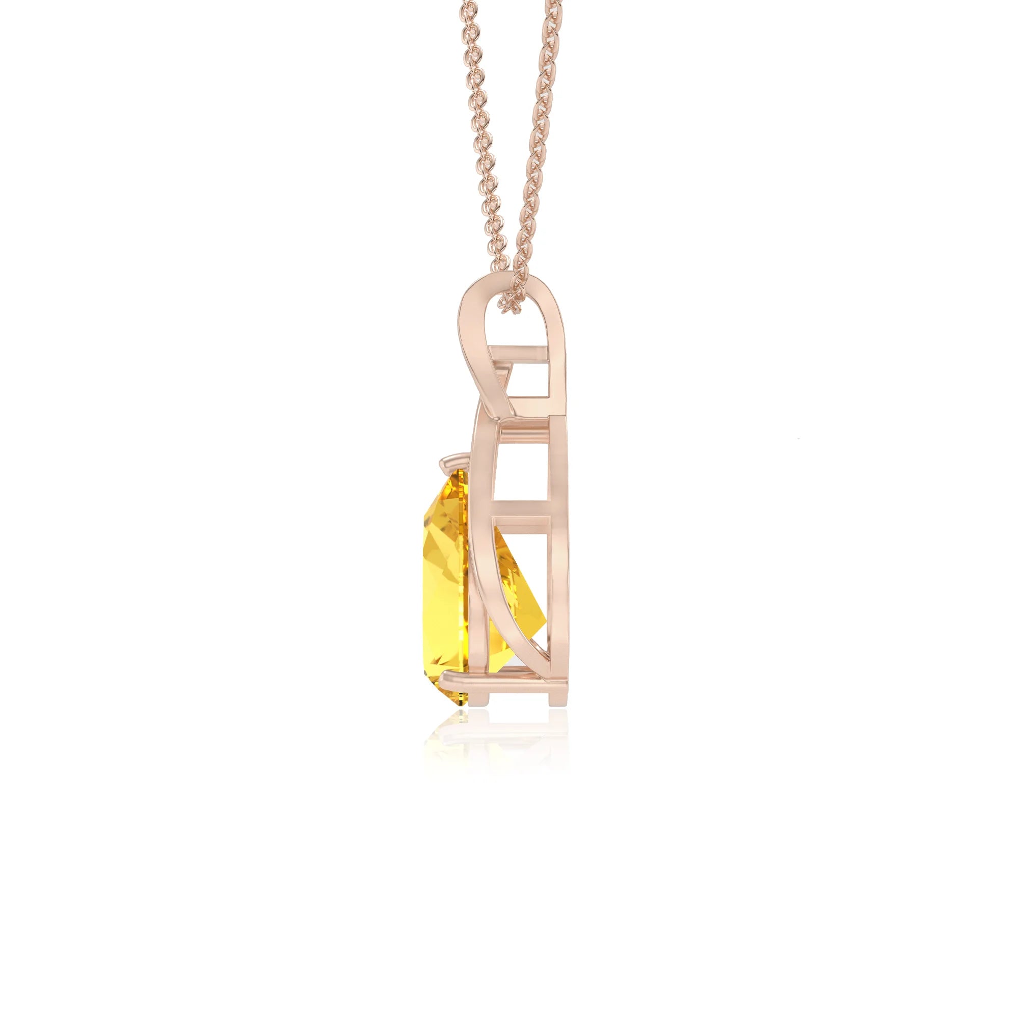 lab grown yellow-sapphire pear solitaire necklaces in rose gold 