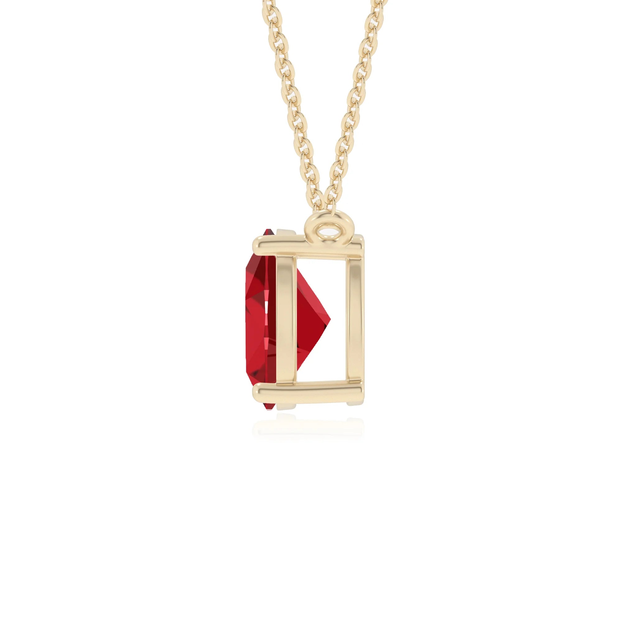 lab grown ruby oval solitaire v-bale necklaces in yellow gold 