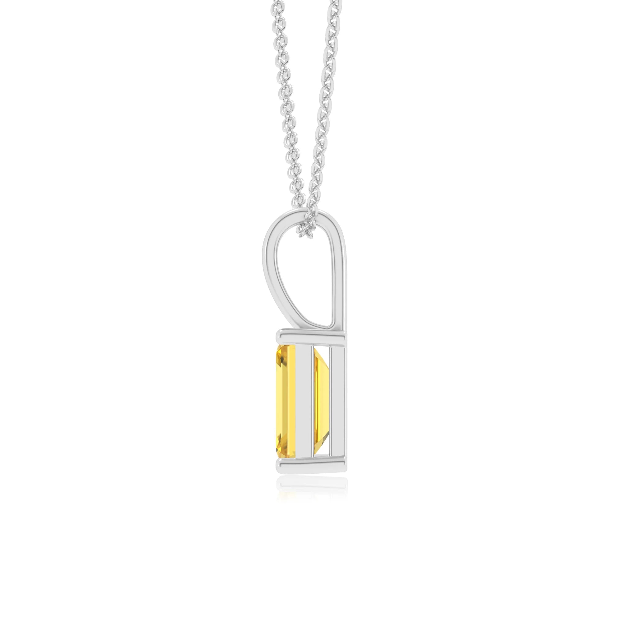 lab grown yellow-sapphire emerald cut solitaire necklaces in platinum 