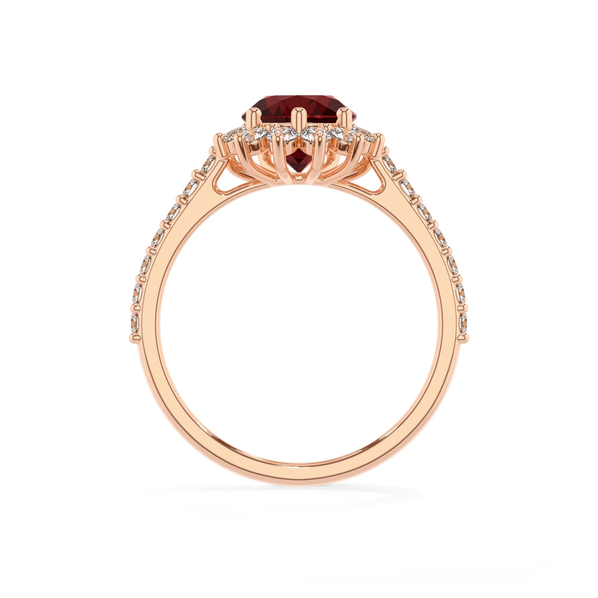 natural garnet pear solitaire rings in rose gold 