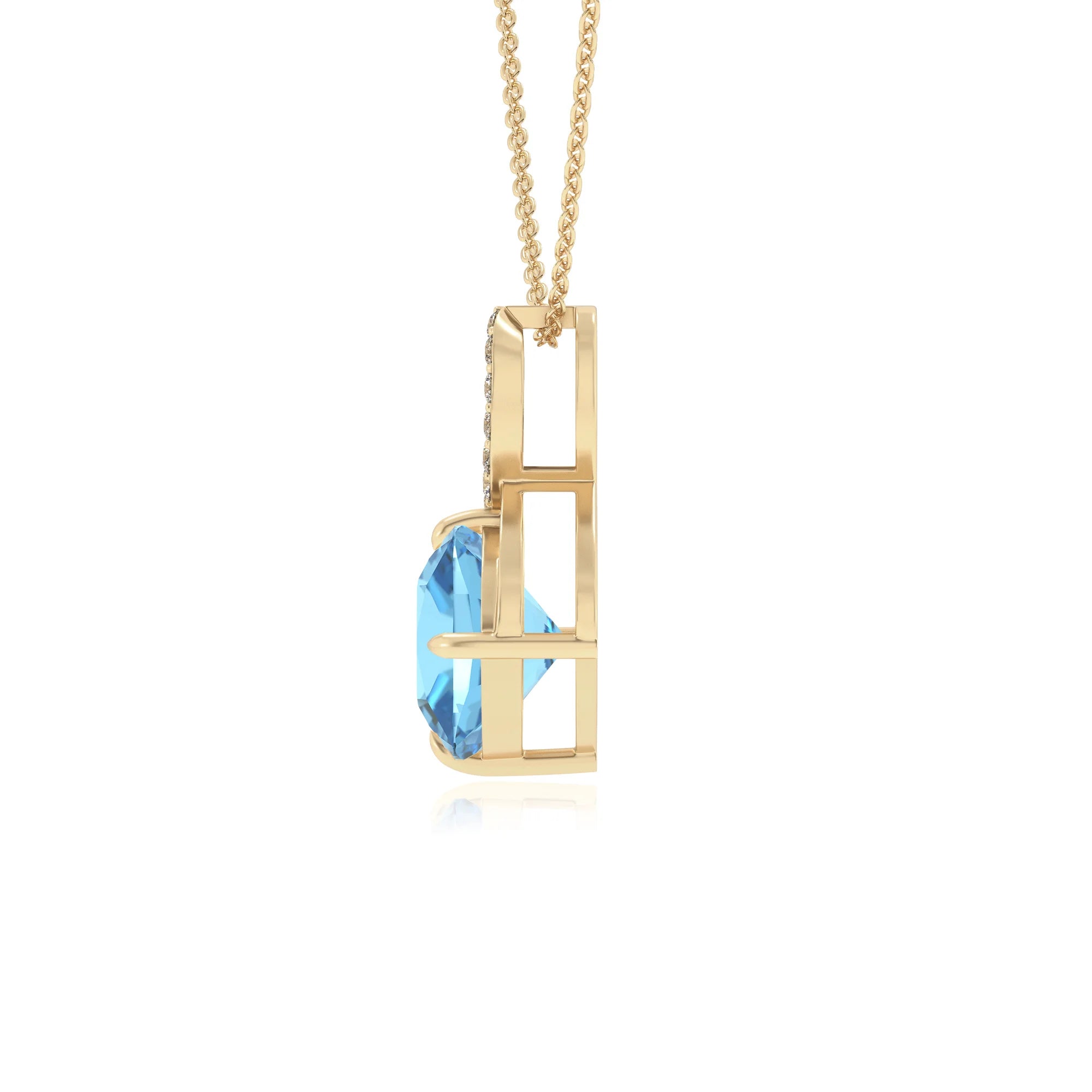 natural swiss-blue-topaz cushion infinity necklaces in yellow gold 