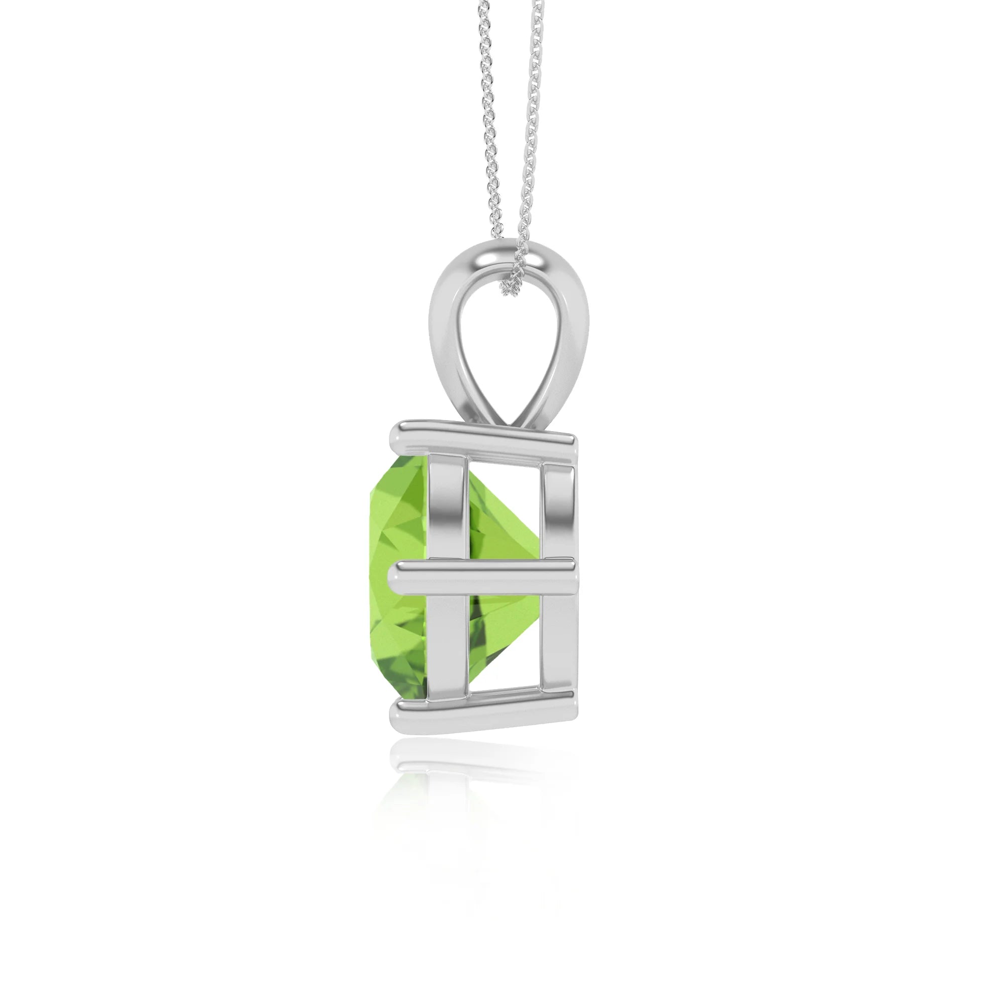natural peridot round solitaire necklaces in sterling silver 
