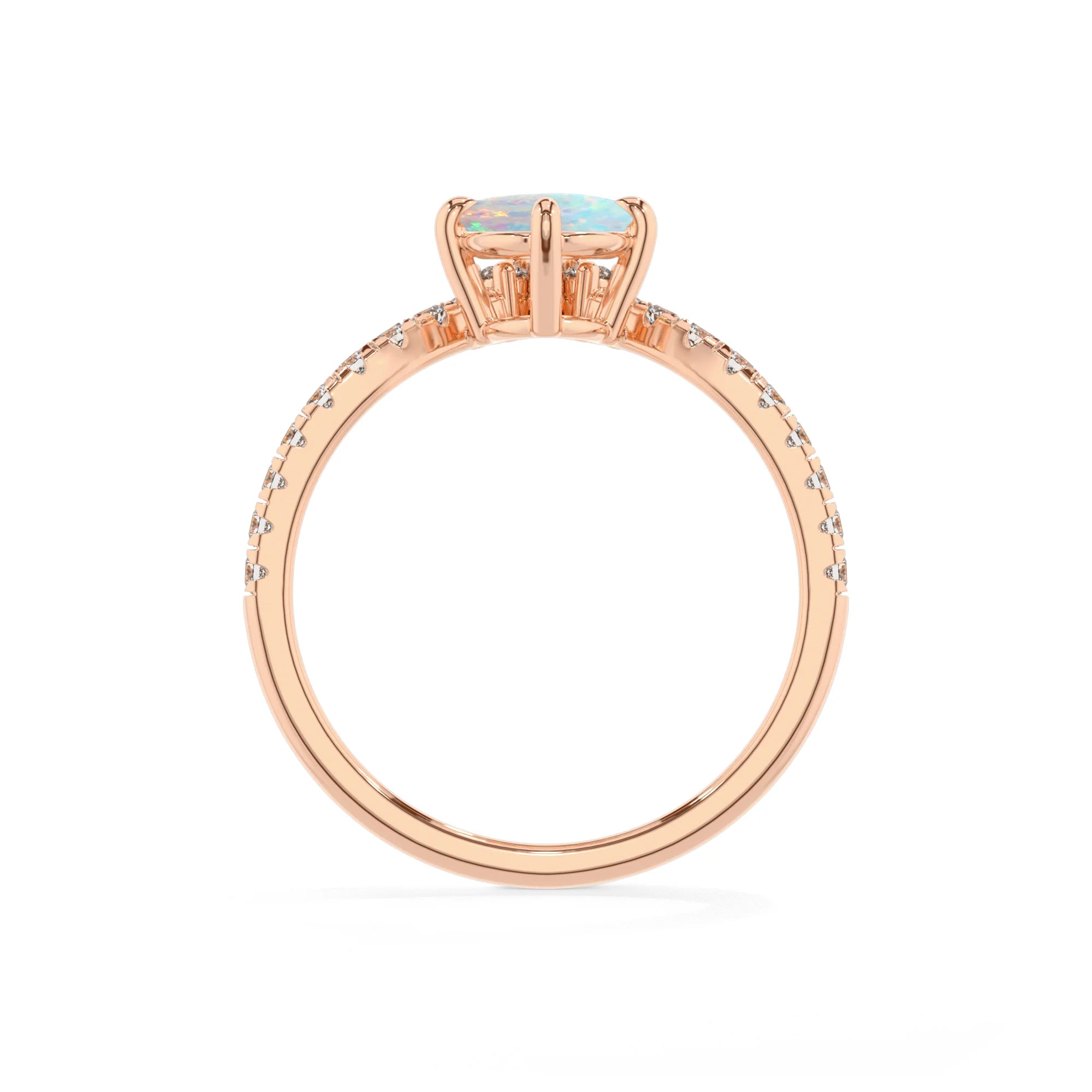 lab grown opal oval solitaire rings in rose gold 