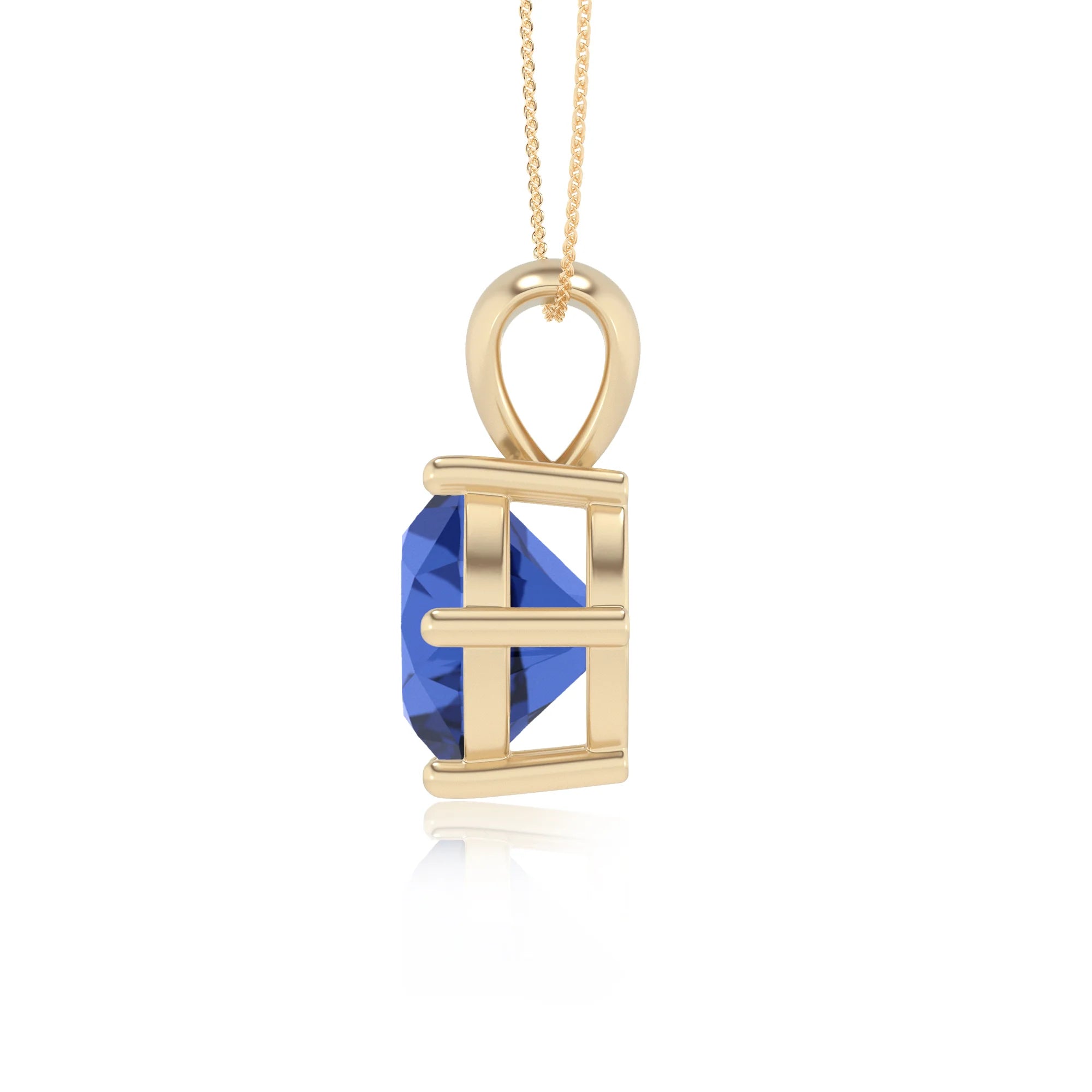 lab grown blue-sapphire round solitaire necklaces in yellow gold 