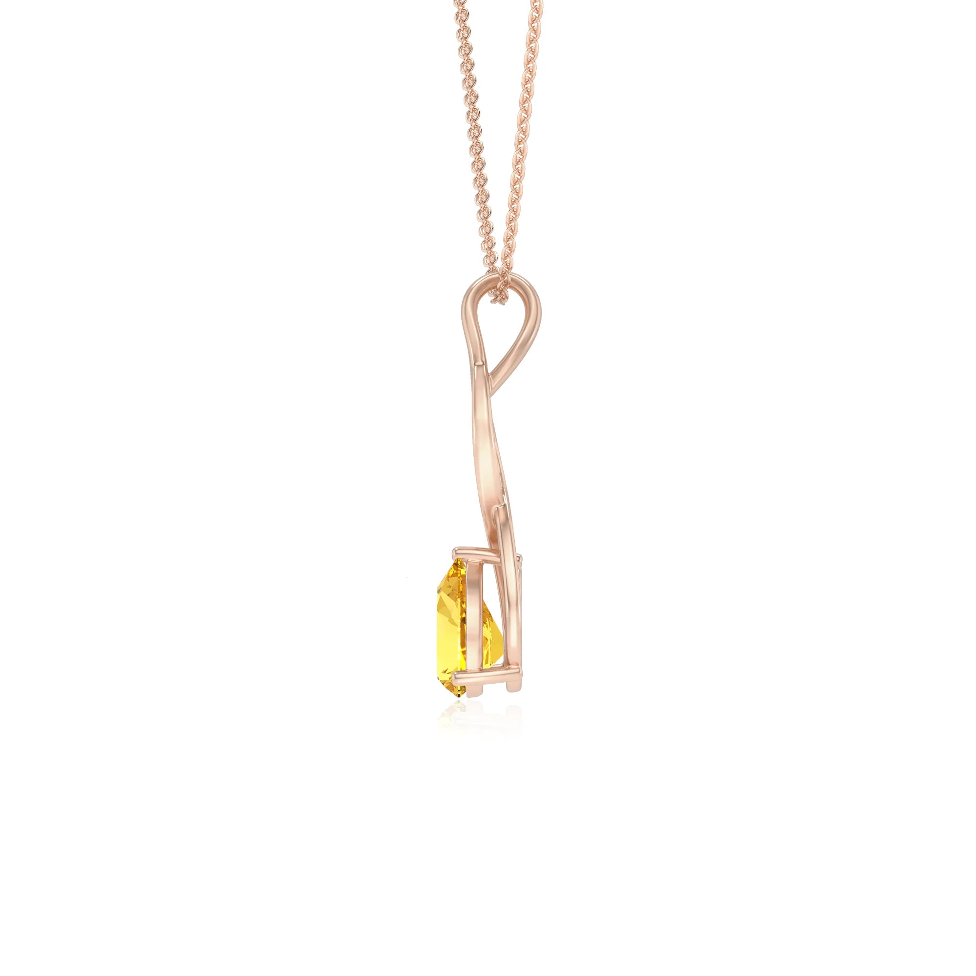 lab grown yellow-sapphire pear solitaire necklaces in rose gold 