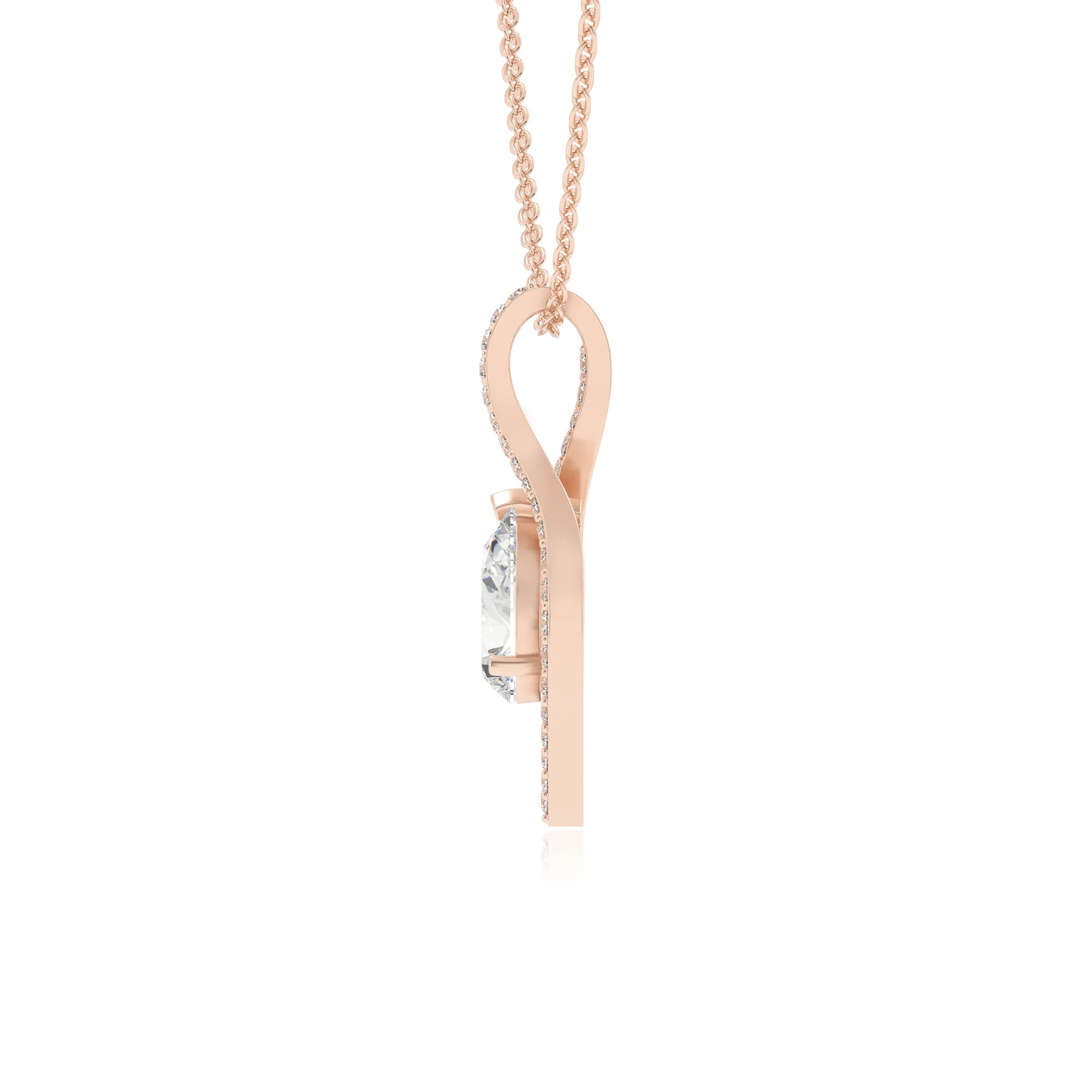lab grown moissanite pear infinity necklaces in rose gold 