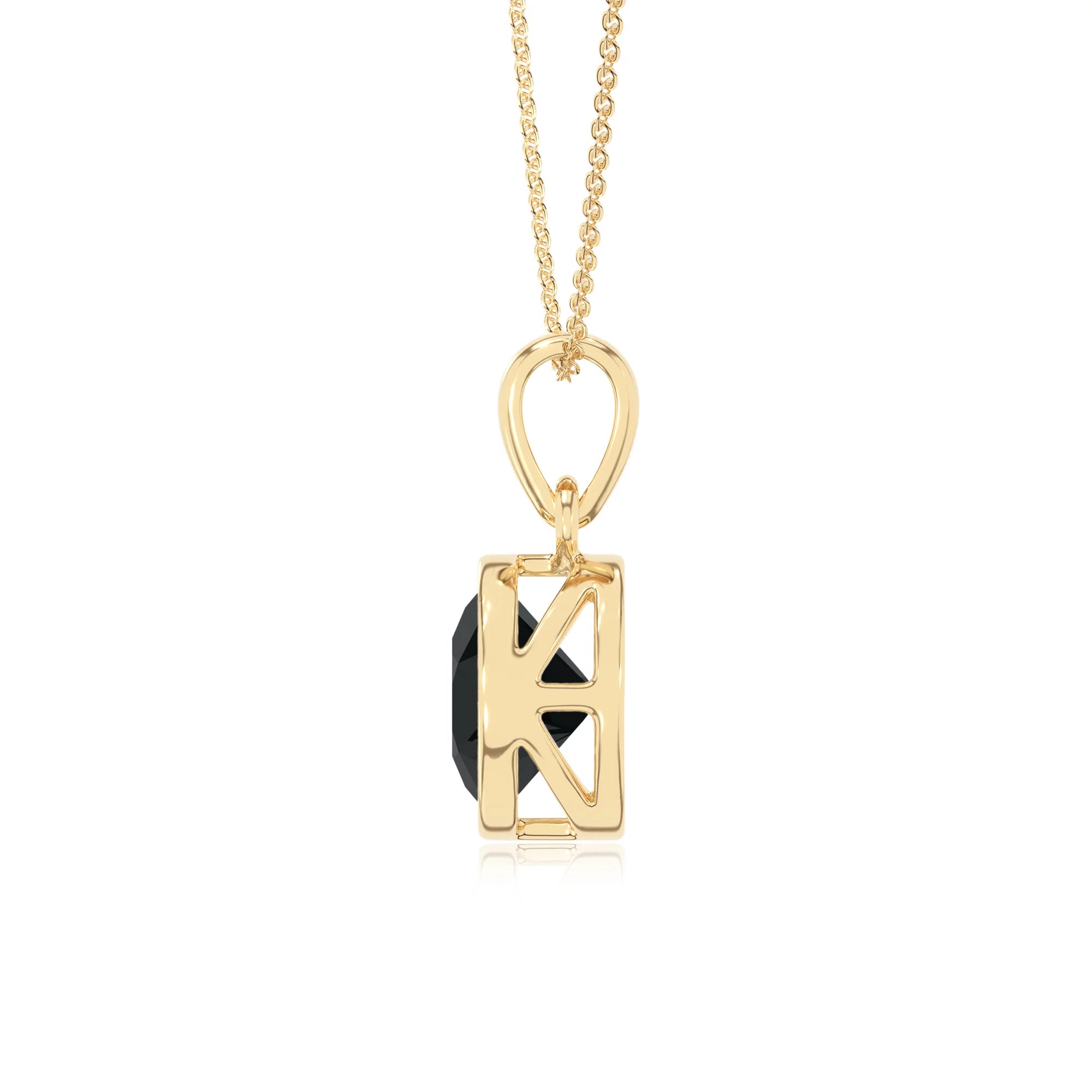 natural black-onyx round solitaire necklaces in yellow gold 