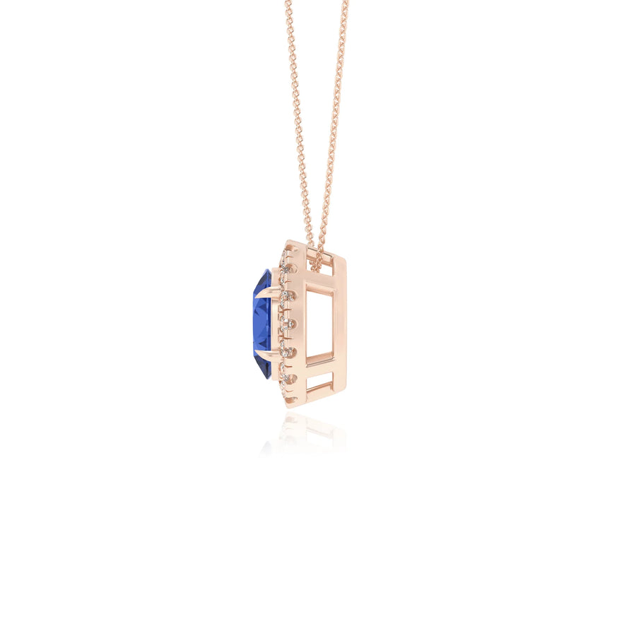 lab grown blue sapphire oval solitaire necklaces in rose gold 