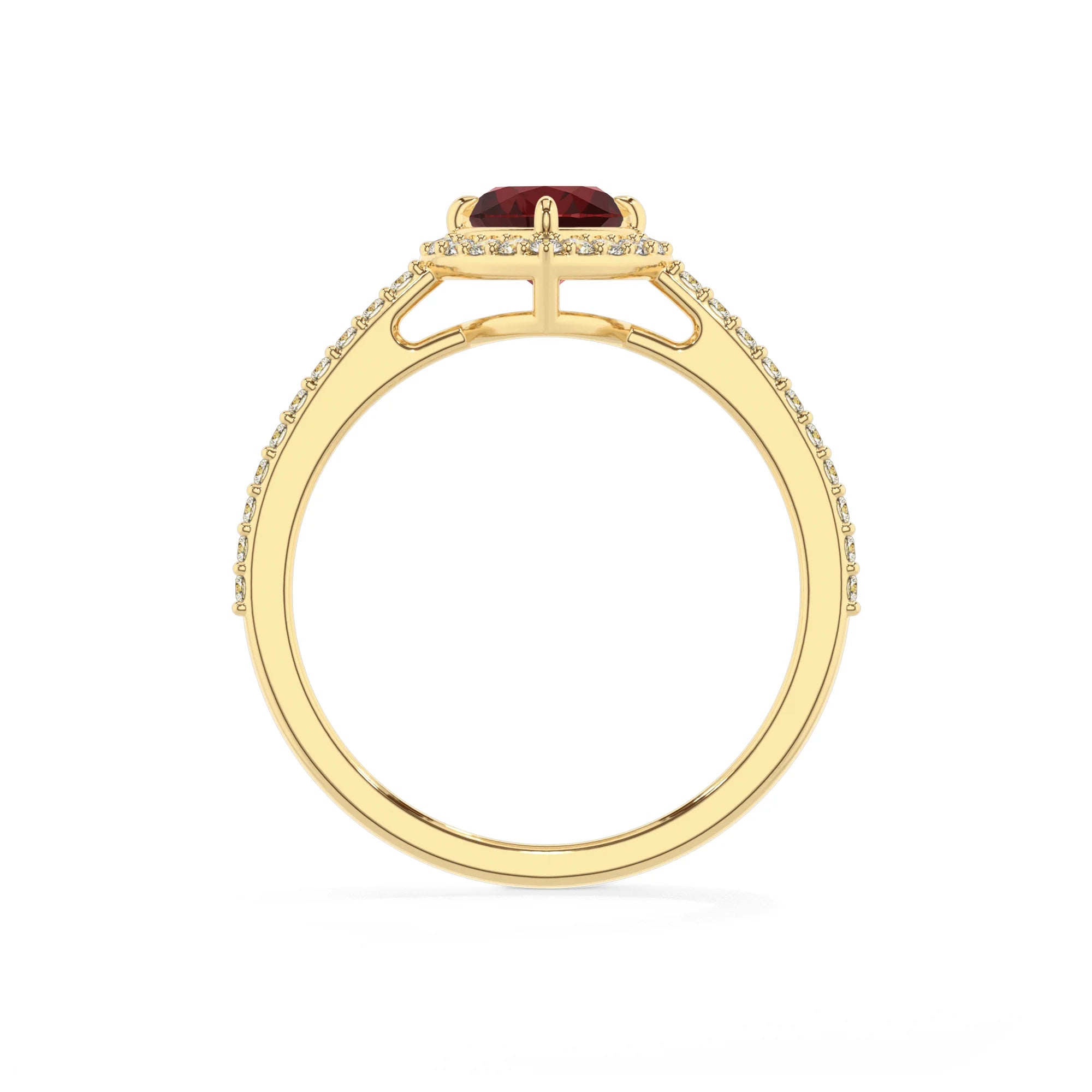 natural garnet heart solitaire rings in yellow gold 