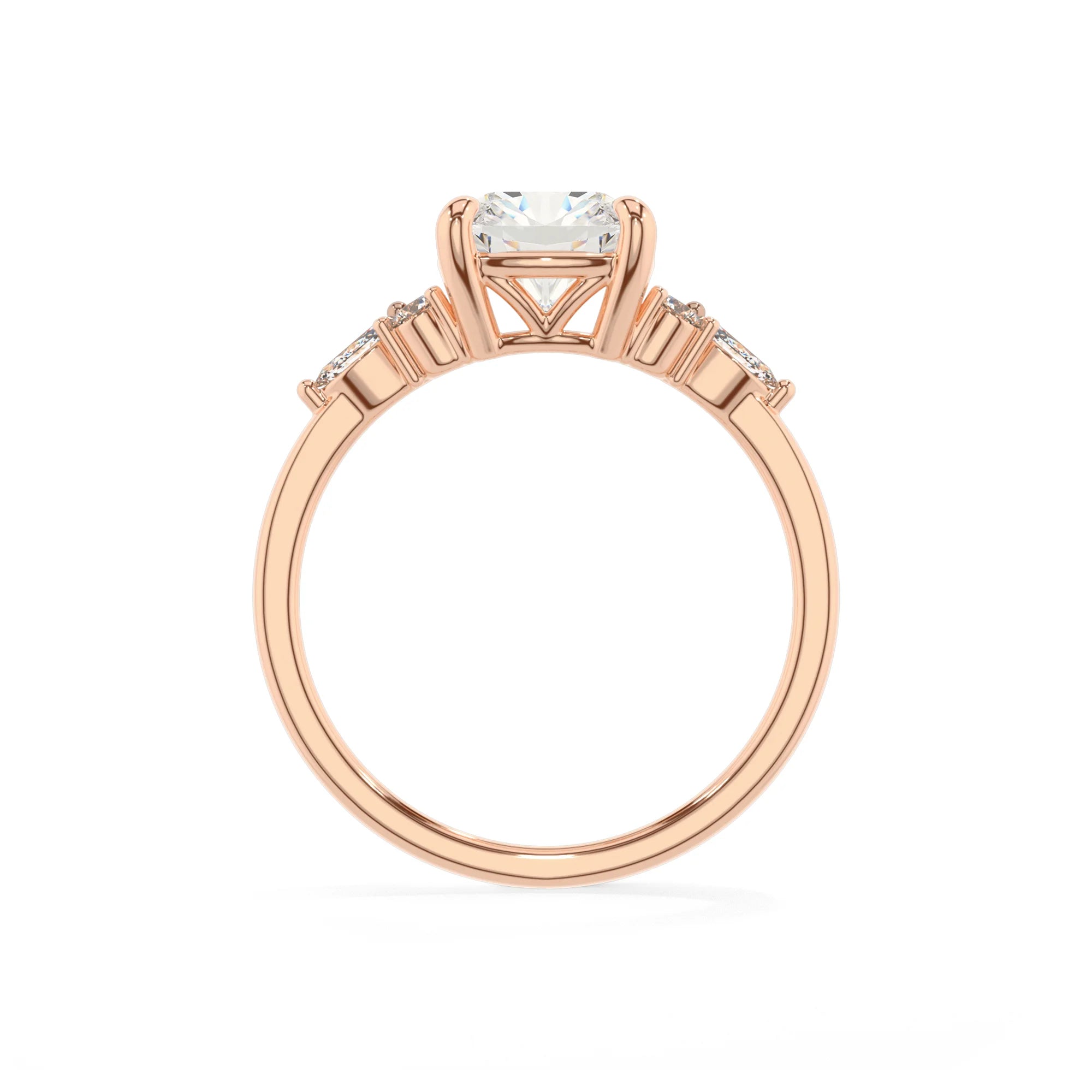 lab grown moissanite cushion solitaire rings in rose gold 