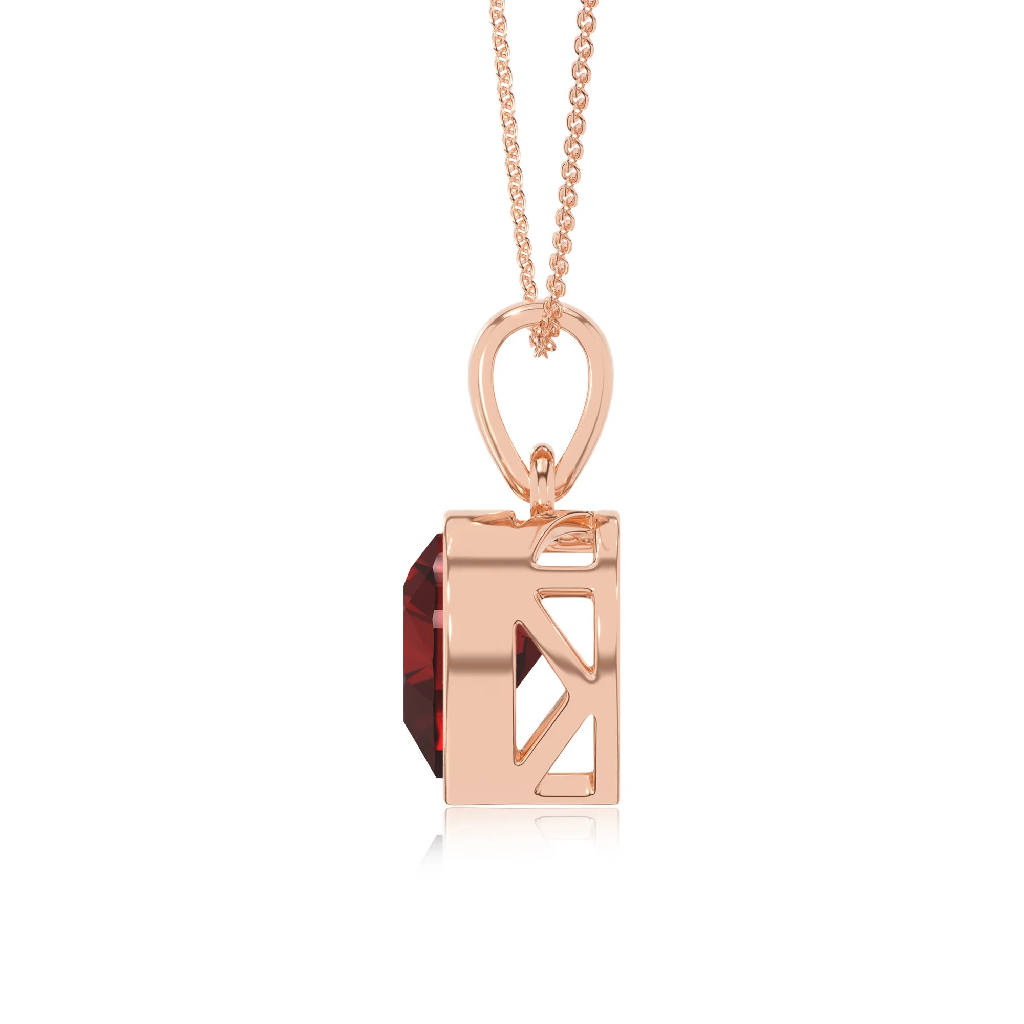 natural garnet heart solitaire necklaces in rose gold 