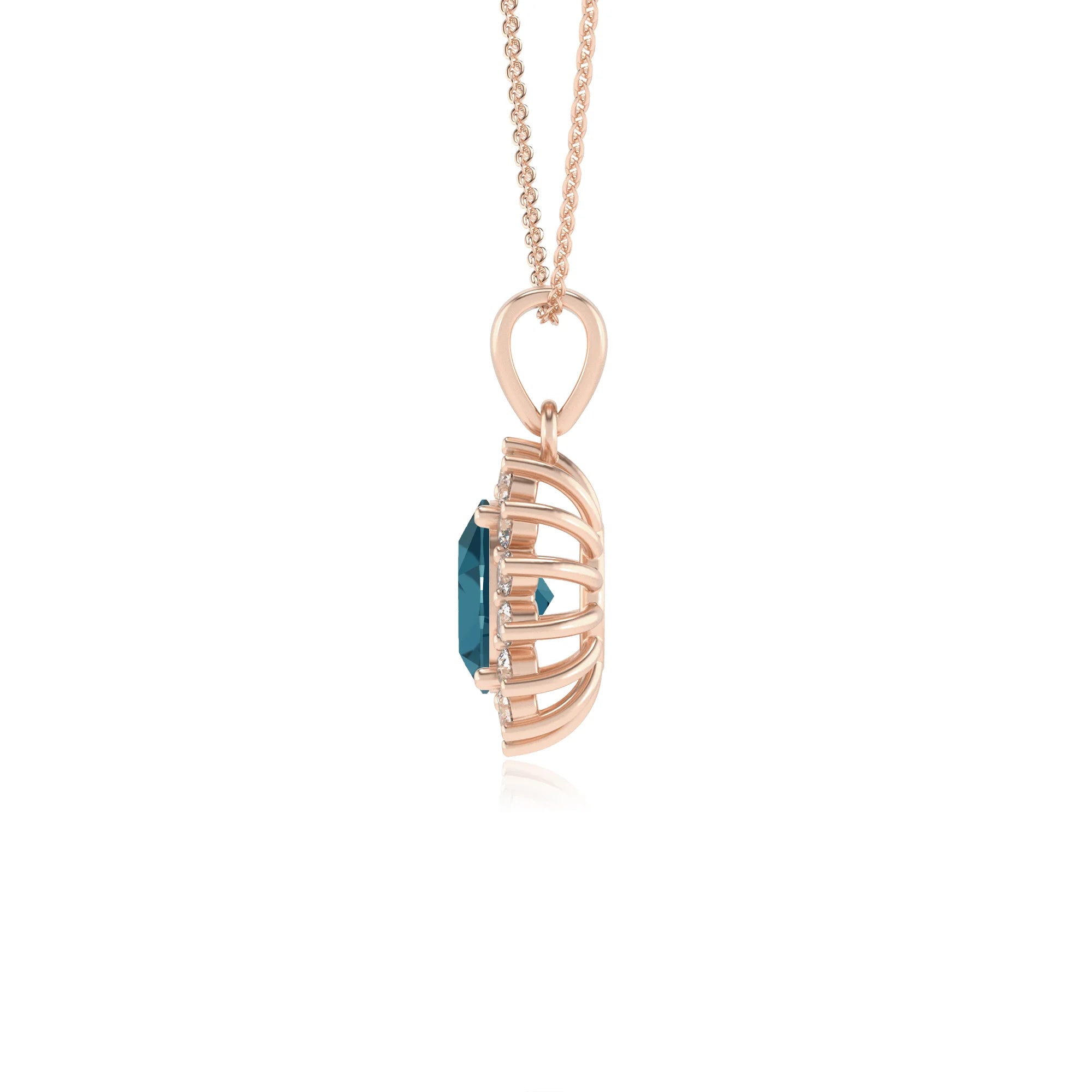 natural london-blue-topaz oval halo necklaces in rose gold 