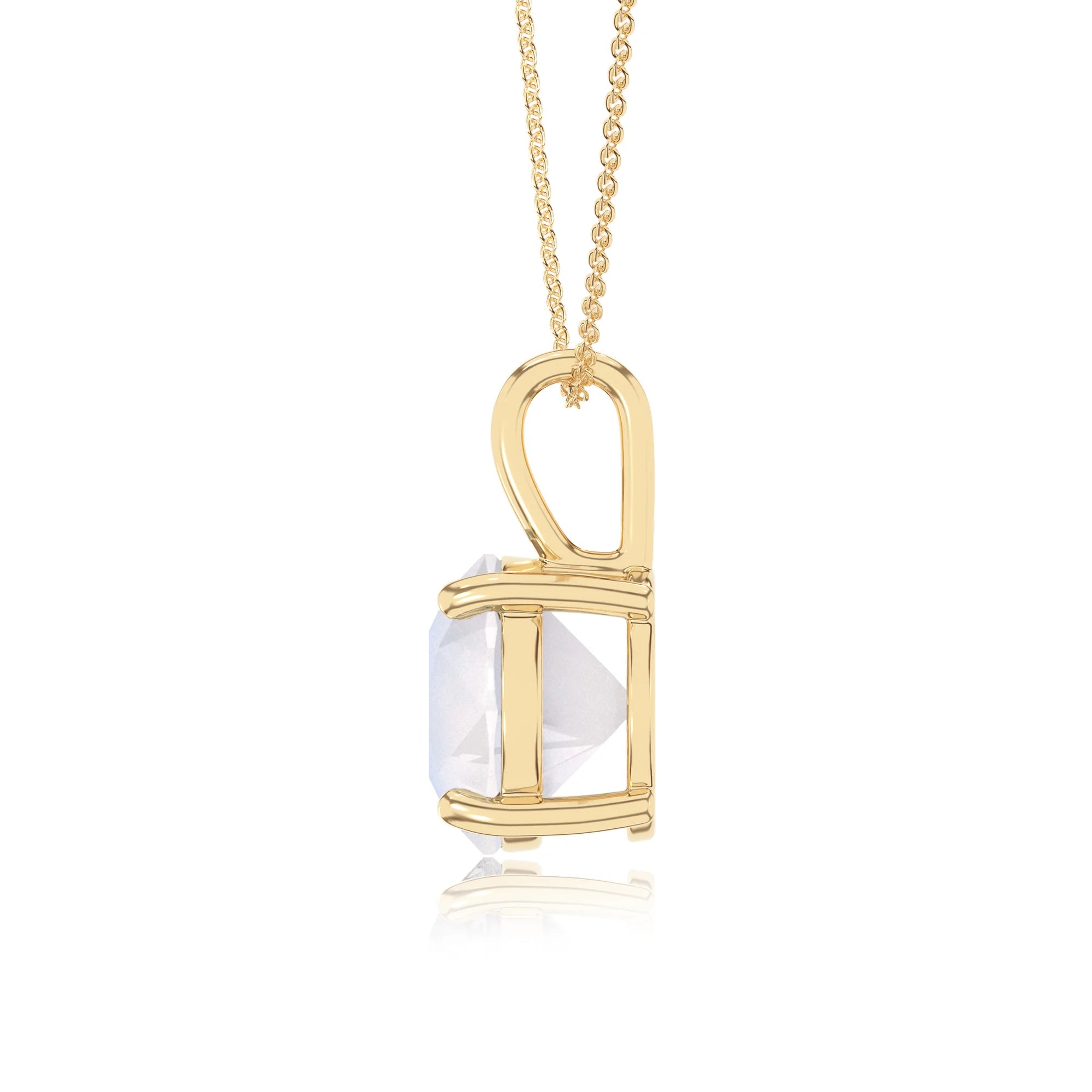 natural rainbow-moonstone round solitaire necklaces in yellow gold 