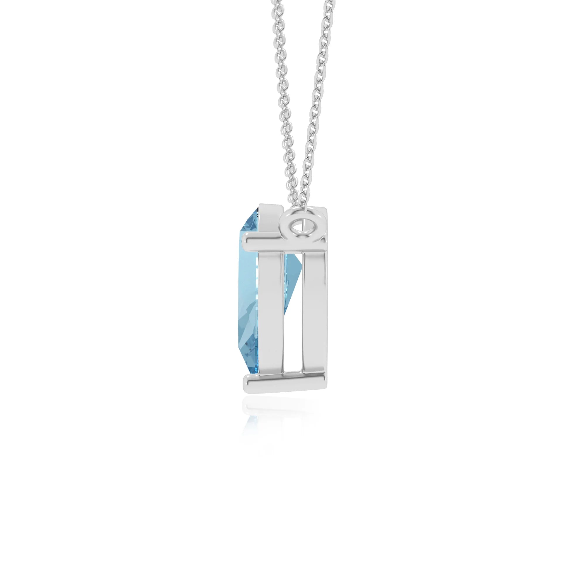 lab grown aquamarine pear solitaire necklaces in white gold 