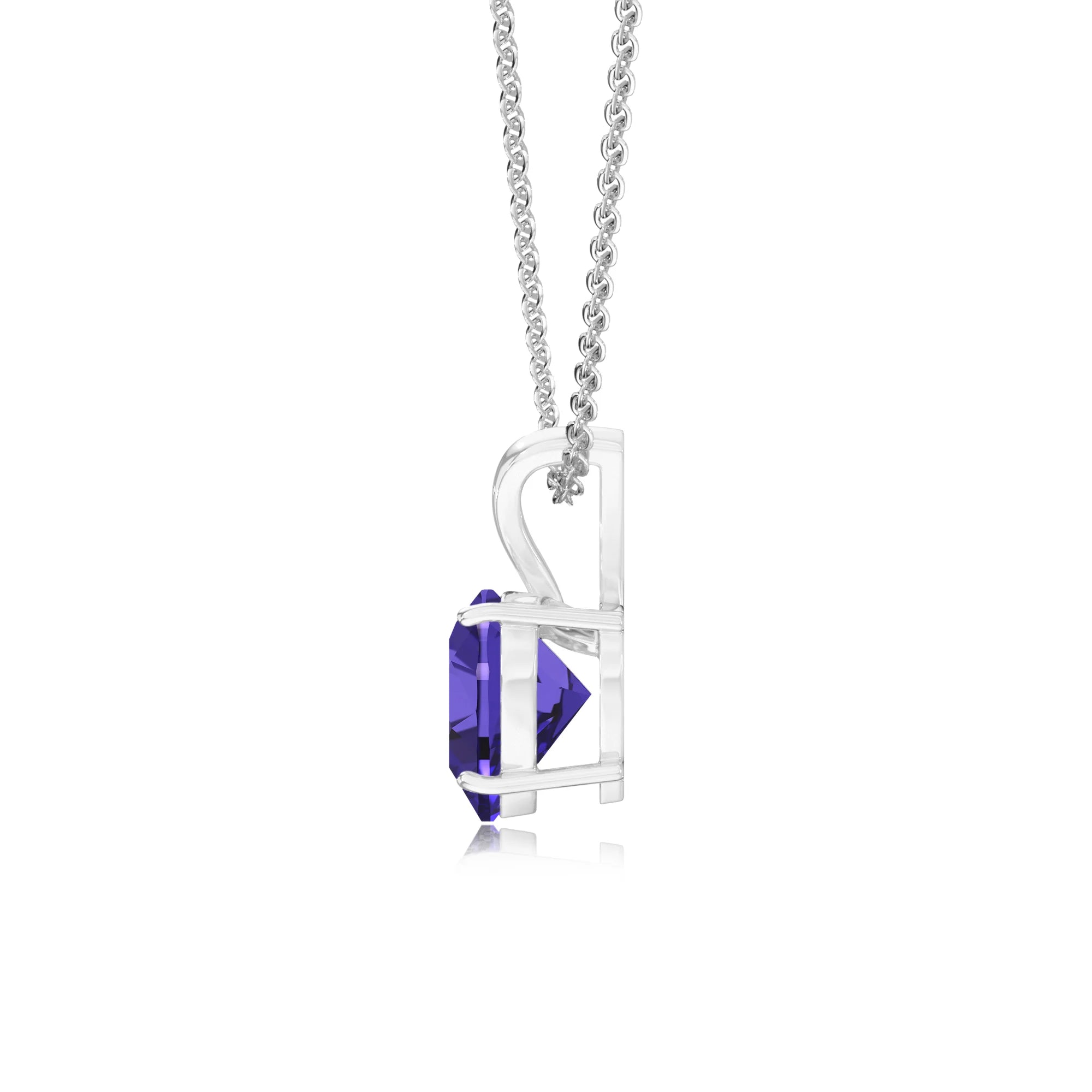 lab grown tanzanite heart solitaire v-bale necklaces in sterling silver 