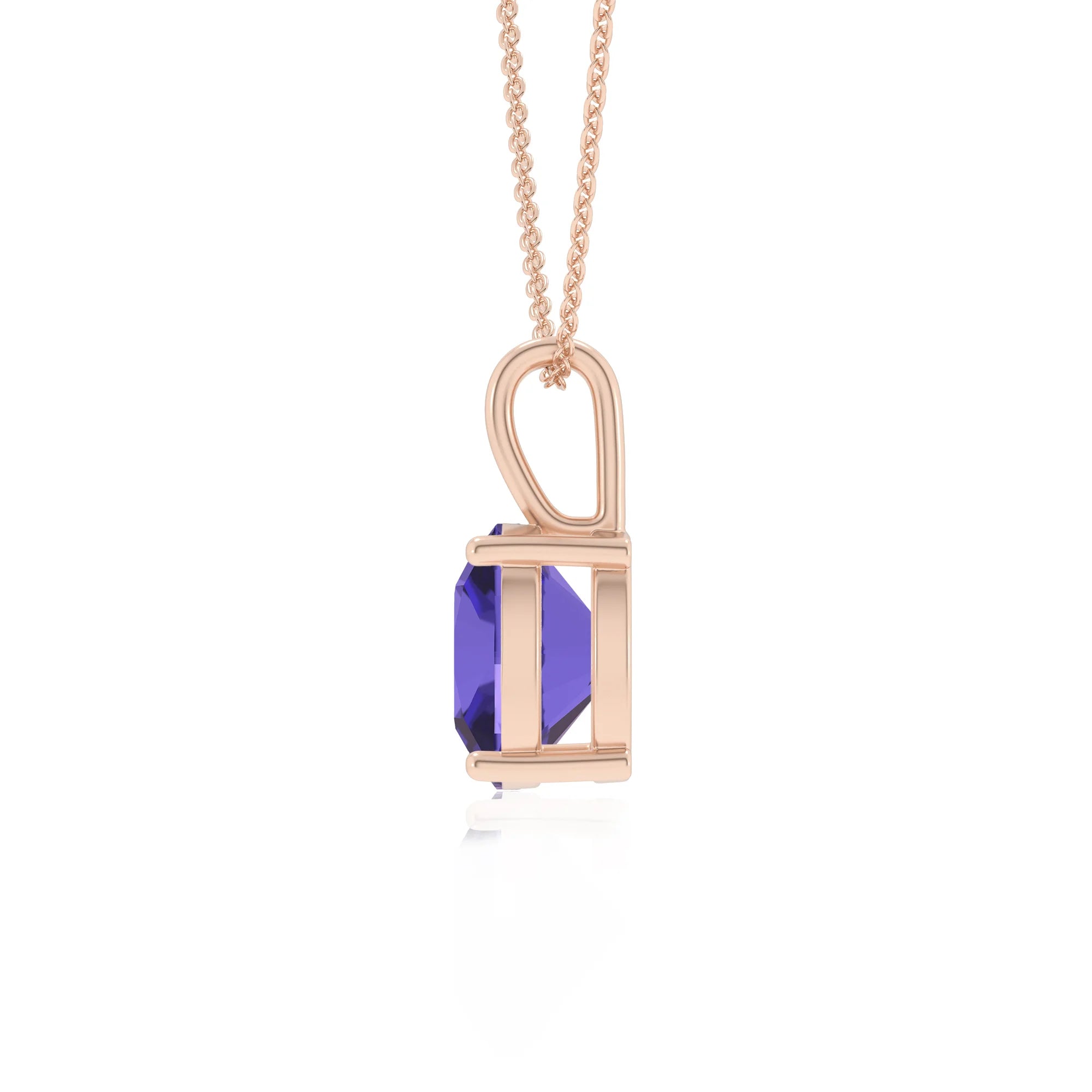 lab grown tanzanite cushion solitaire necklaces in rose gold 
