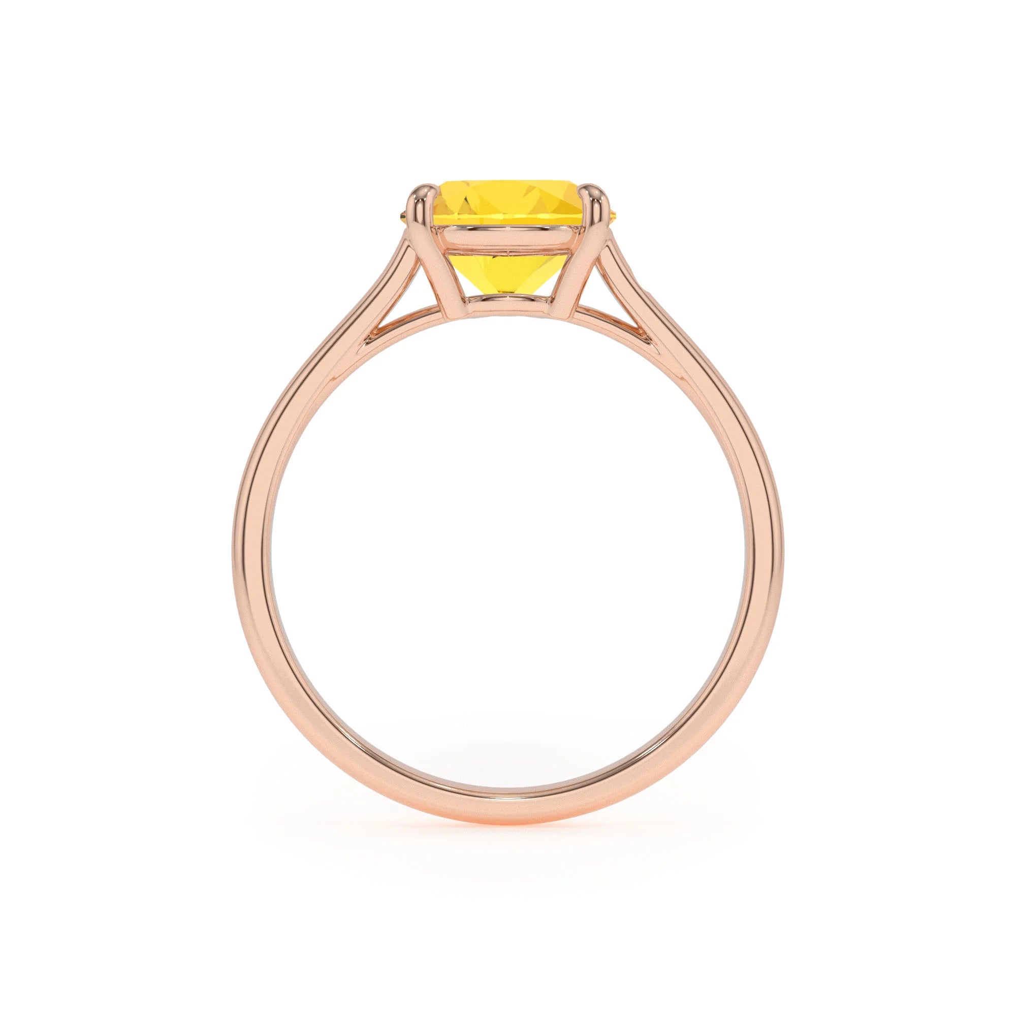 lab grown yellow-sapphire cushion solitaire rings in rose gold 