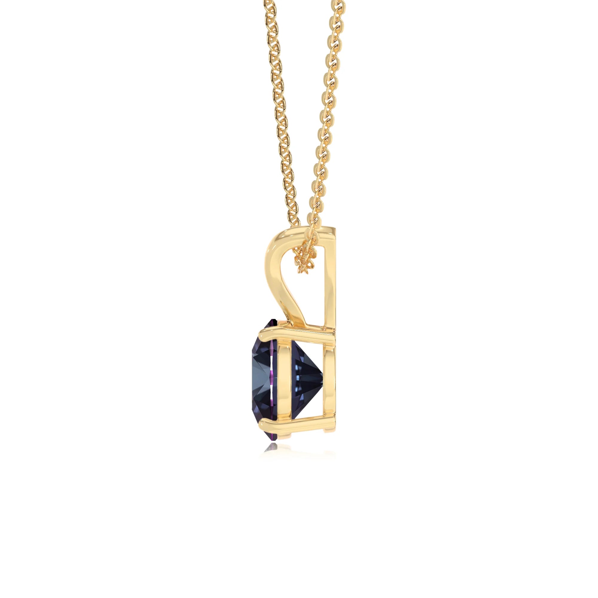 lab grown alexandrite round solitaire v-bale necklaces in yellow gold 