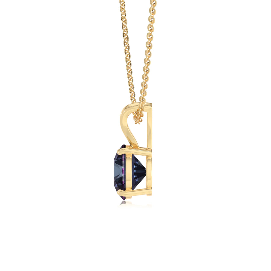 lab grown alexandrite round solitaire v-bale necklaces in yellow gold 
