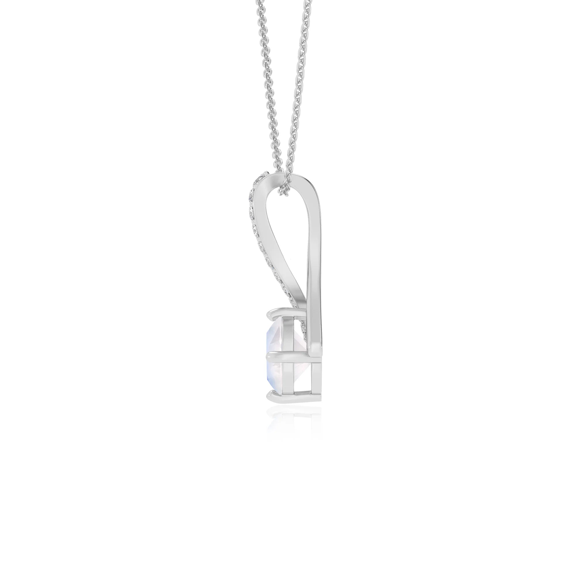 natural rainbow-moonstone round solitaire necklaces in sterling silver 