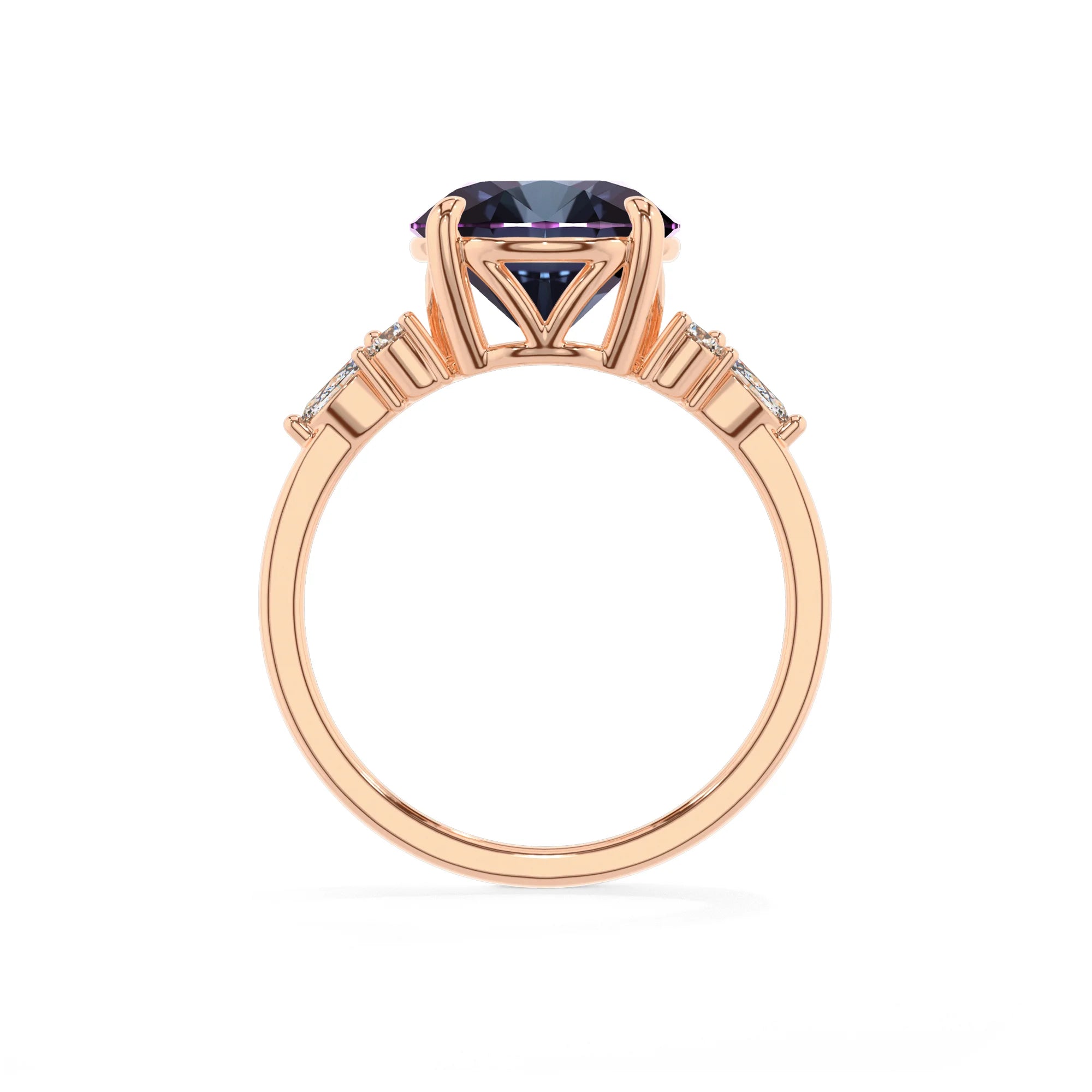 lab grown alexandrite round solitaire rings in rose gold 