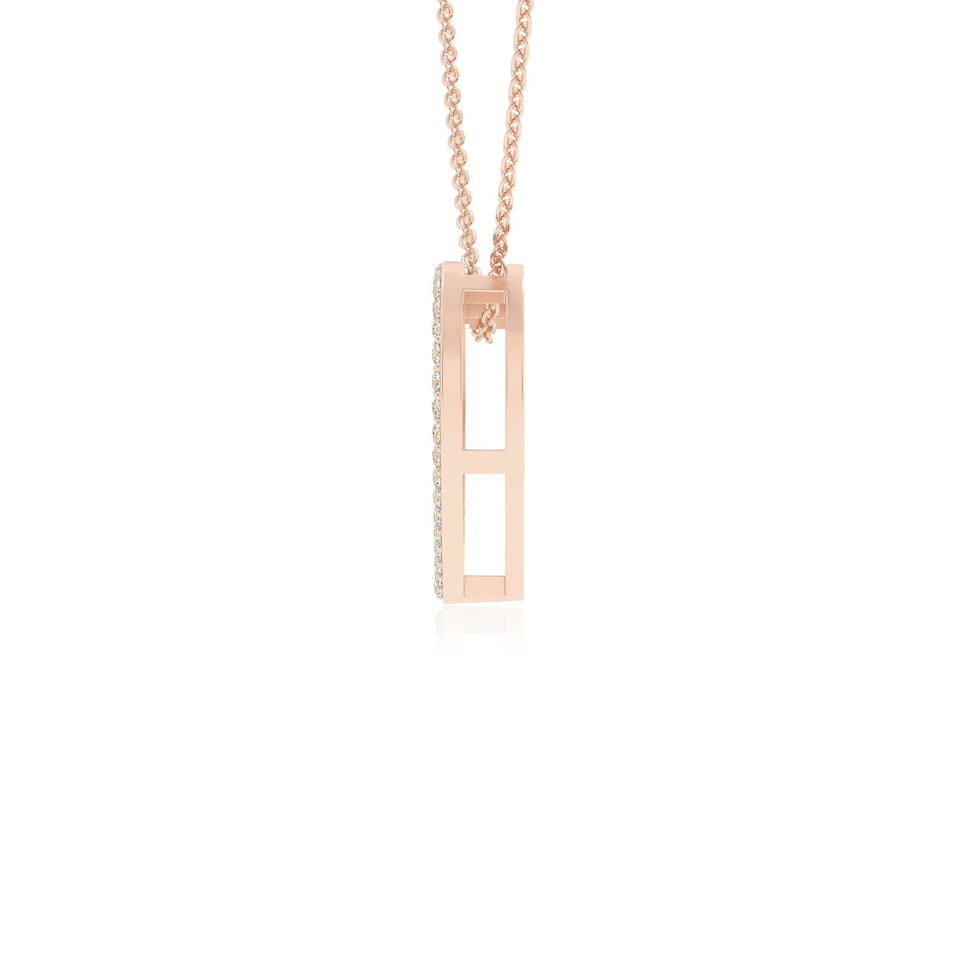 lab grown moissanite round necklaces in rose gold 