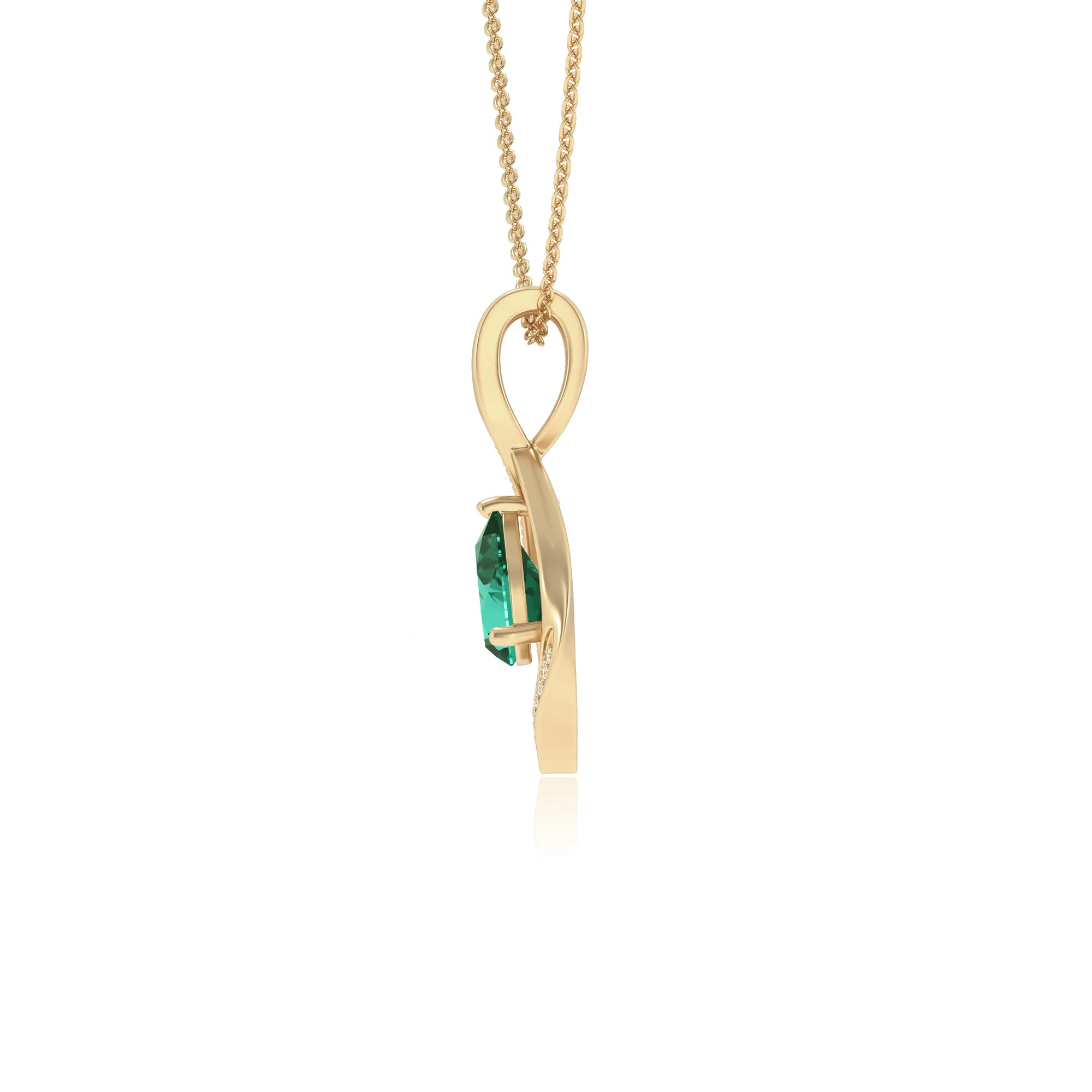 lab grown emerald pear solitaire necklaces in yellow gold 