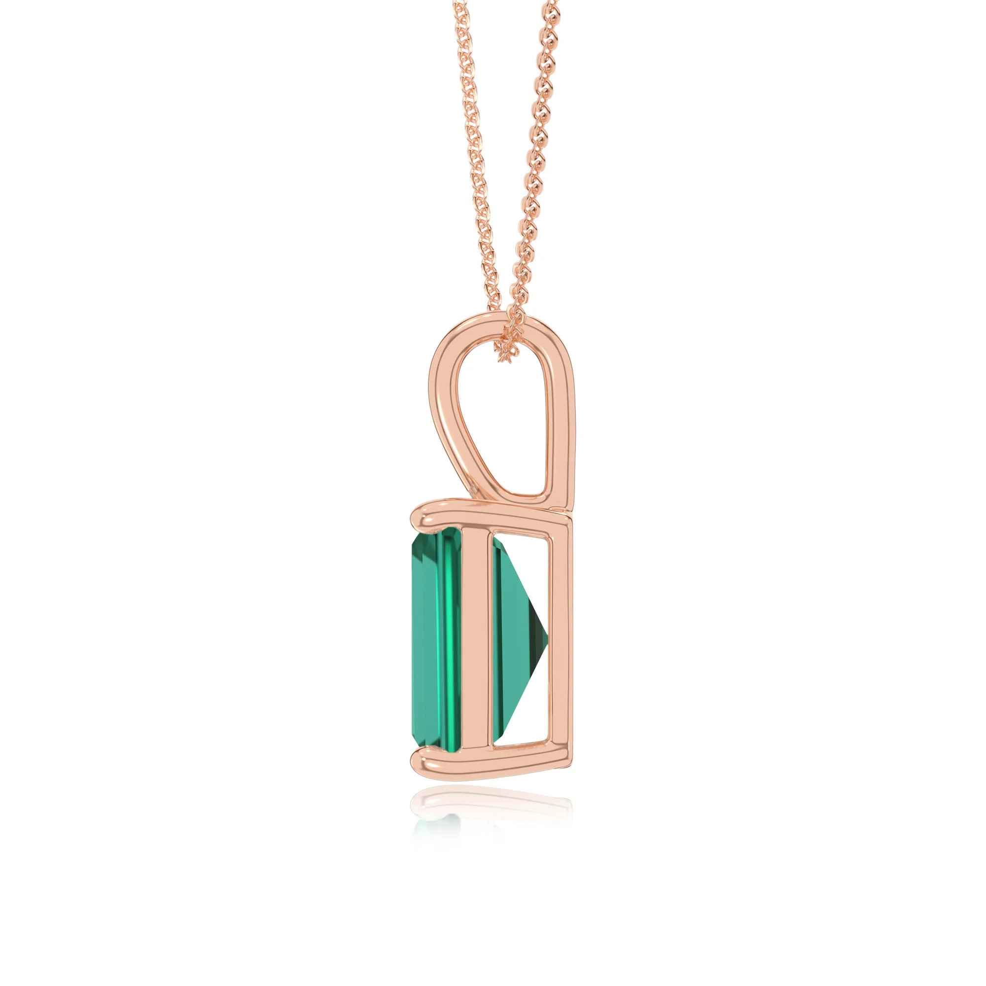 lab grown emerald octogon cut solitaire necklaces in rose gold 
