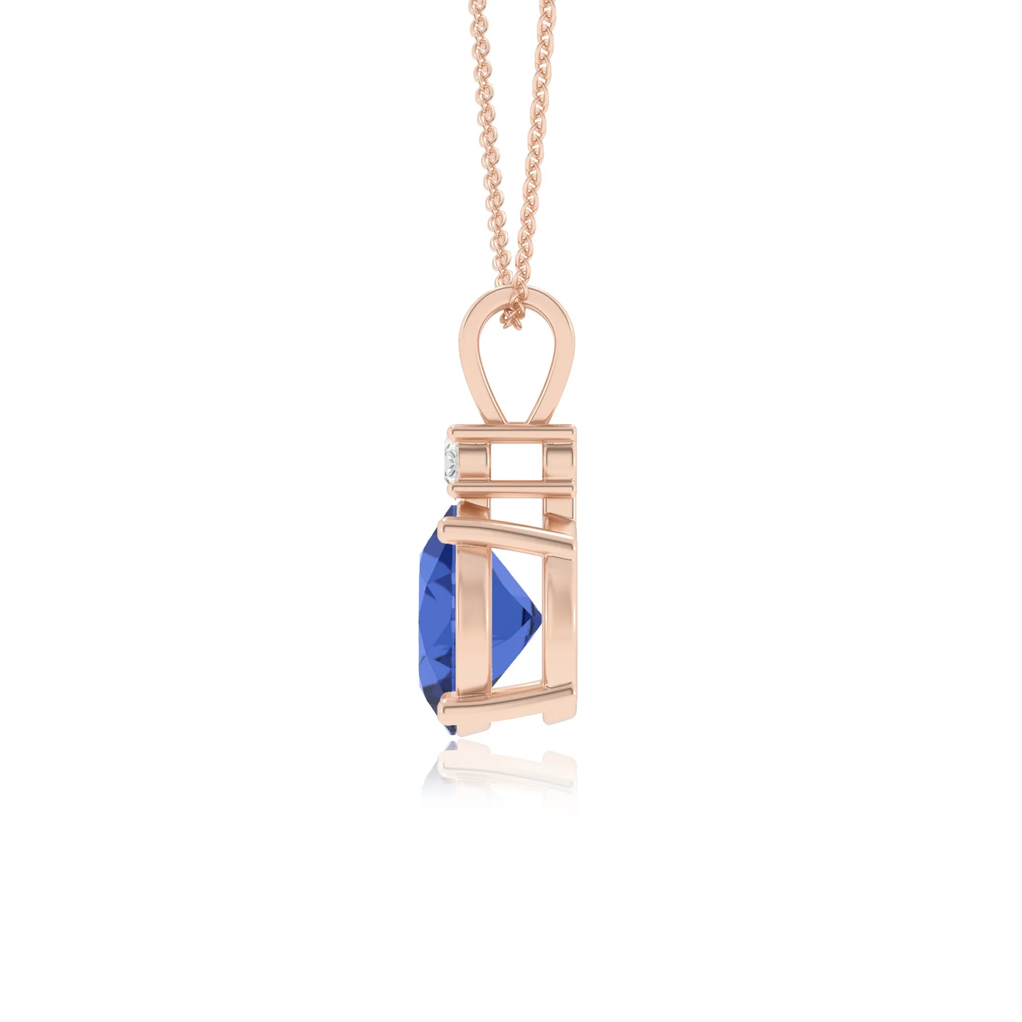 lab grown blue-sapphire round solitaire v-bale necklaces in rose gold 