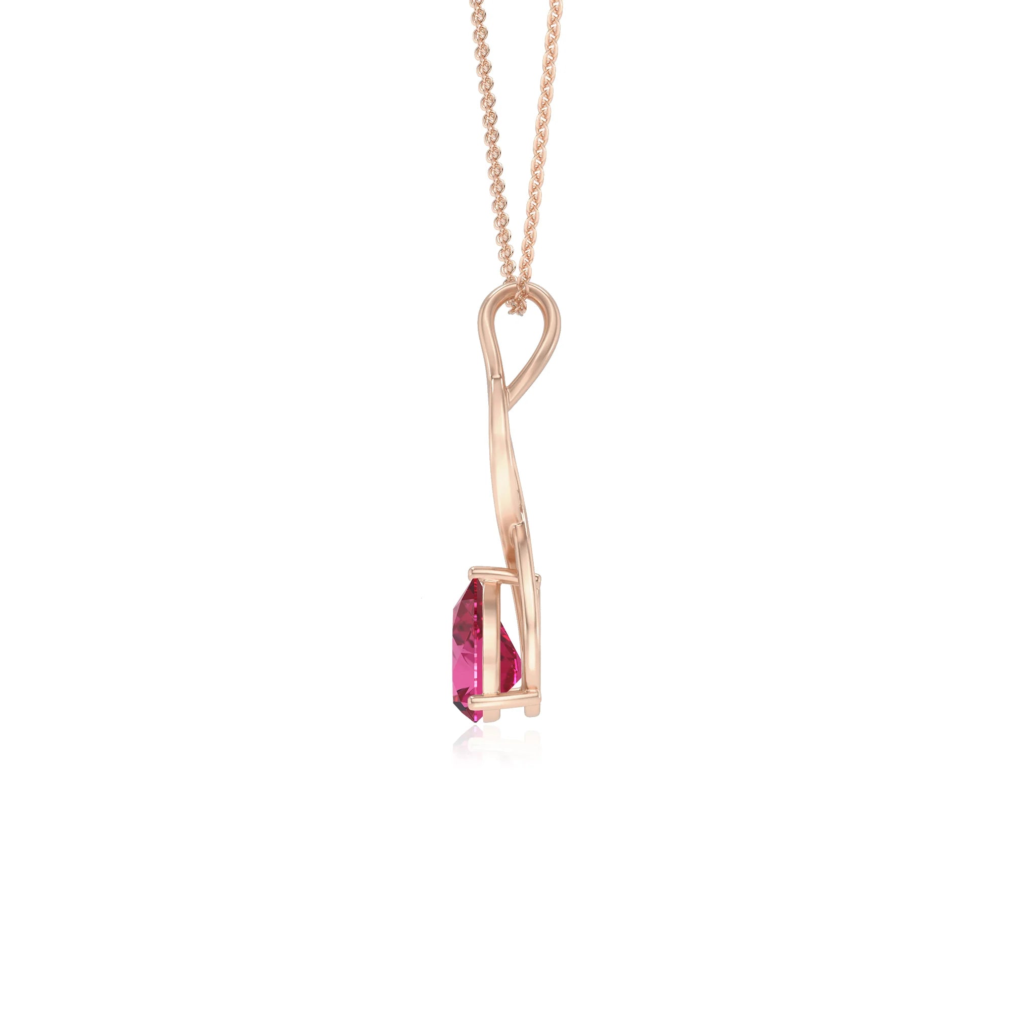 lab grown pink-sapphire pear solitaire necklaces in rose gold 