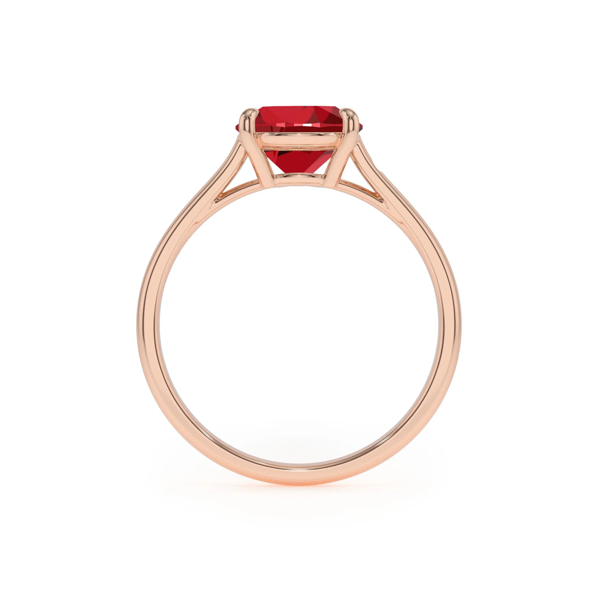 lab grown ruby cushion solitaire rings in rose gold 