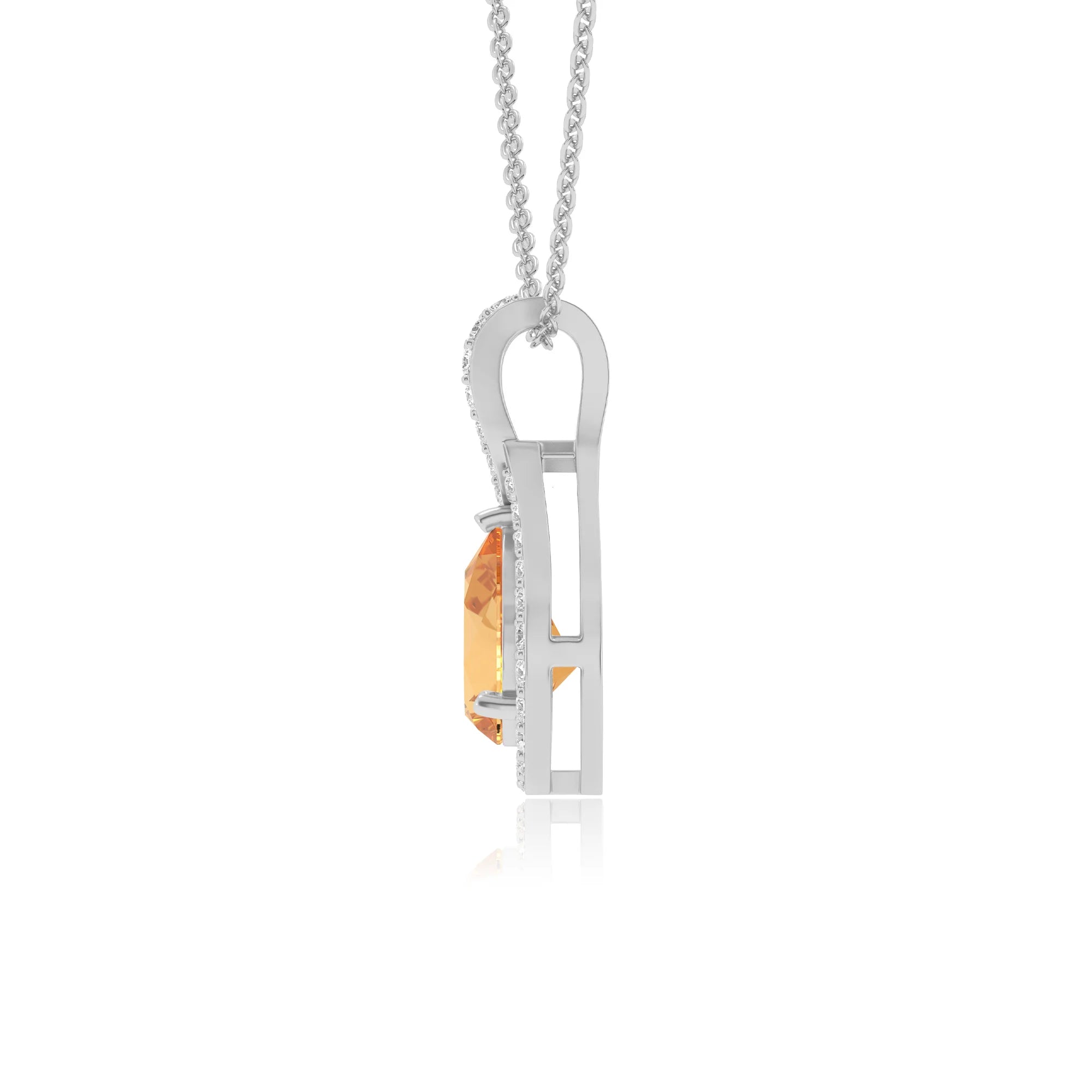 lab grown citrine pear solitaire necklaces in white gold 