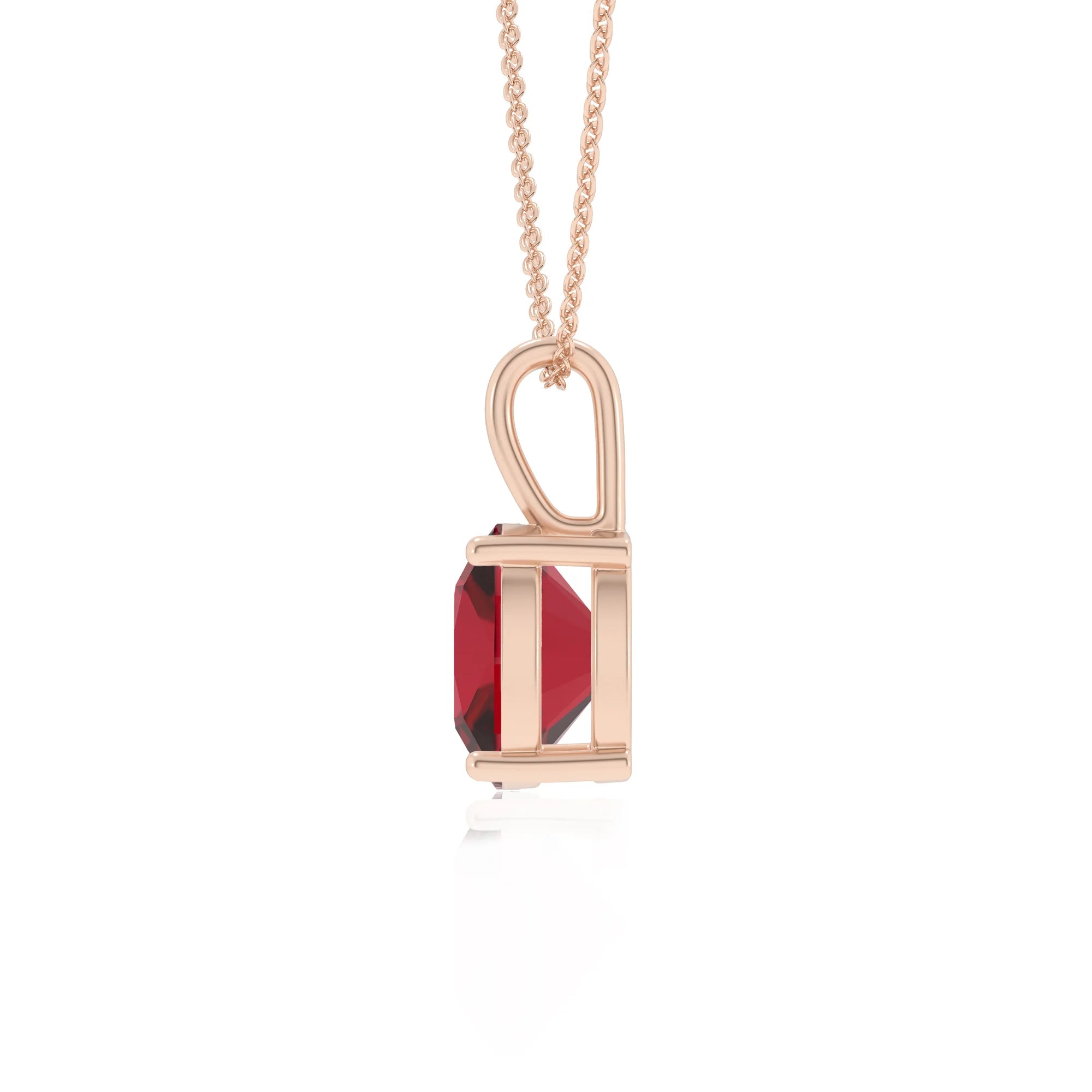 lab grown ruby cushion solitaire necklaces in rose gold 