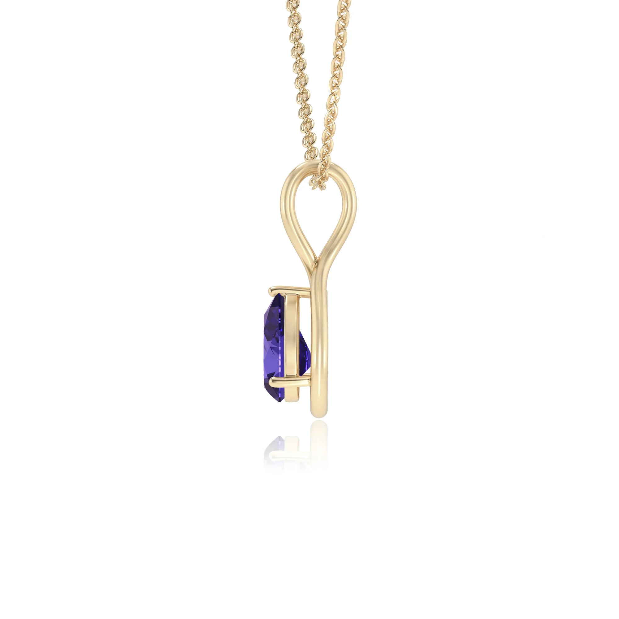 lab grown tanzanite pear solitaire necklaces in yellow gold 