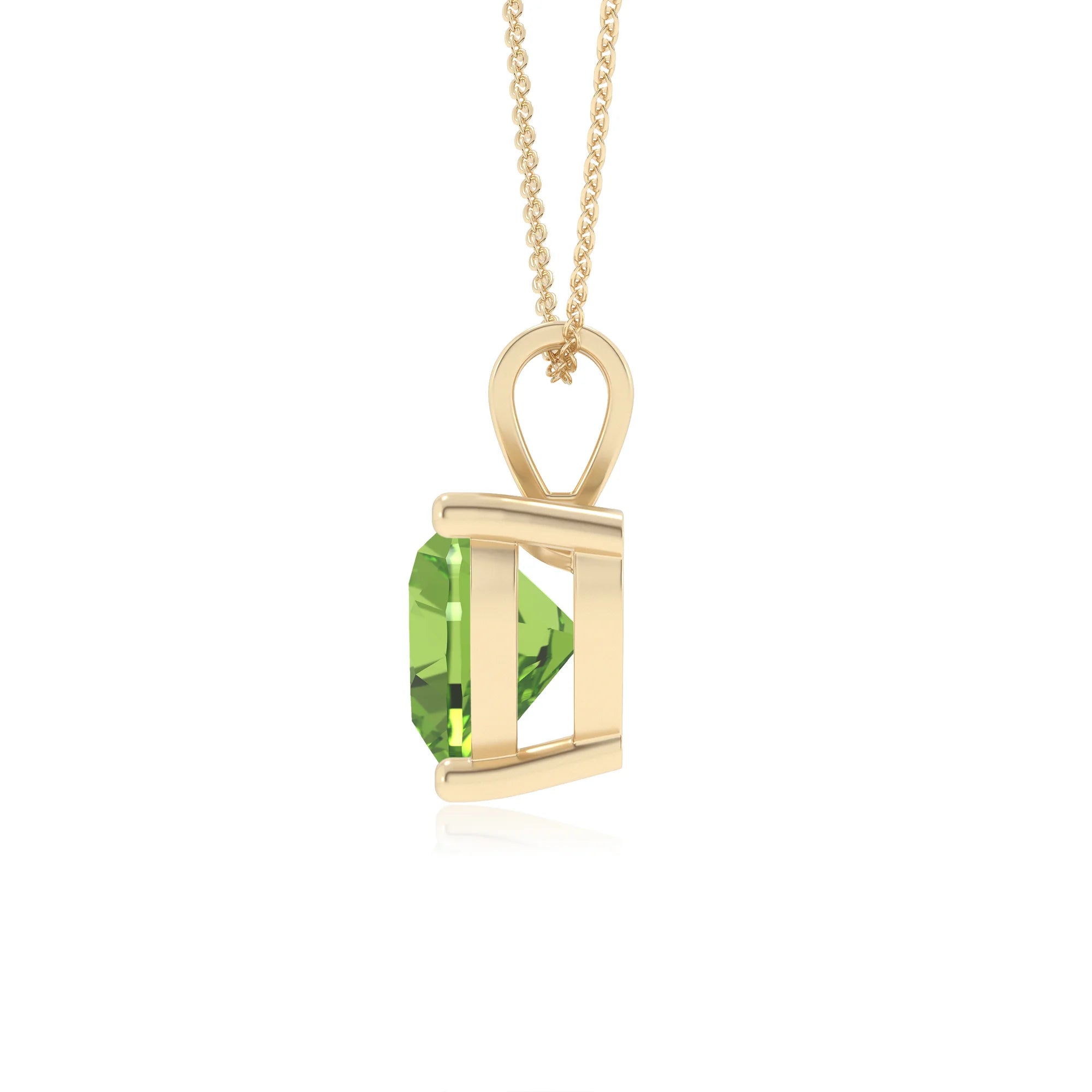 natural peridot heart solitaire v-bale necklaces in yellow gold 