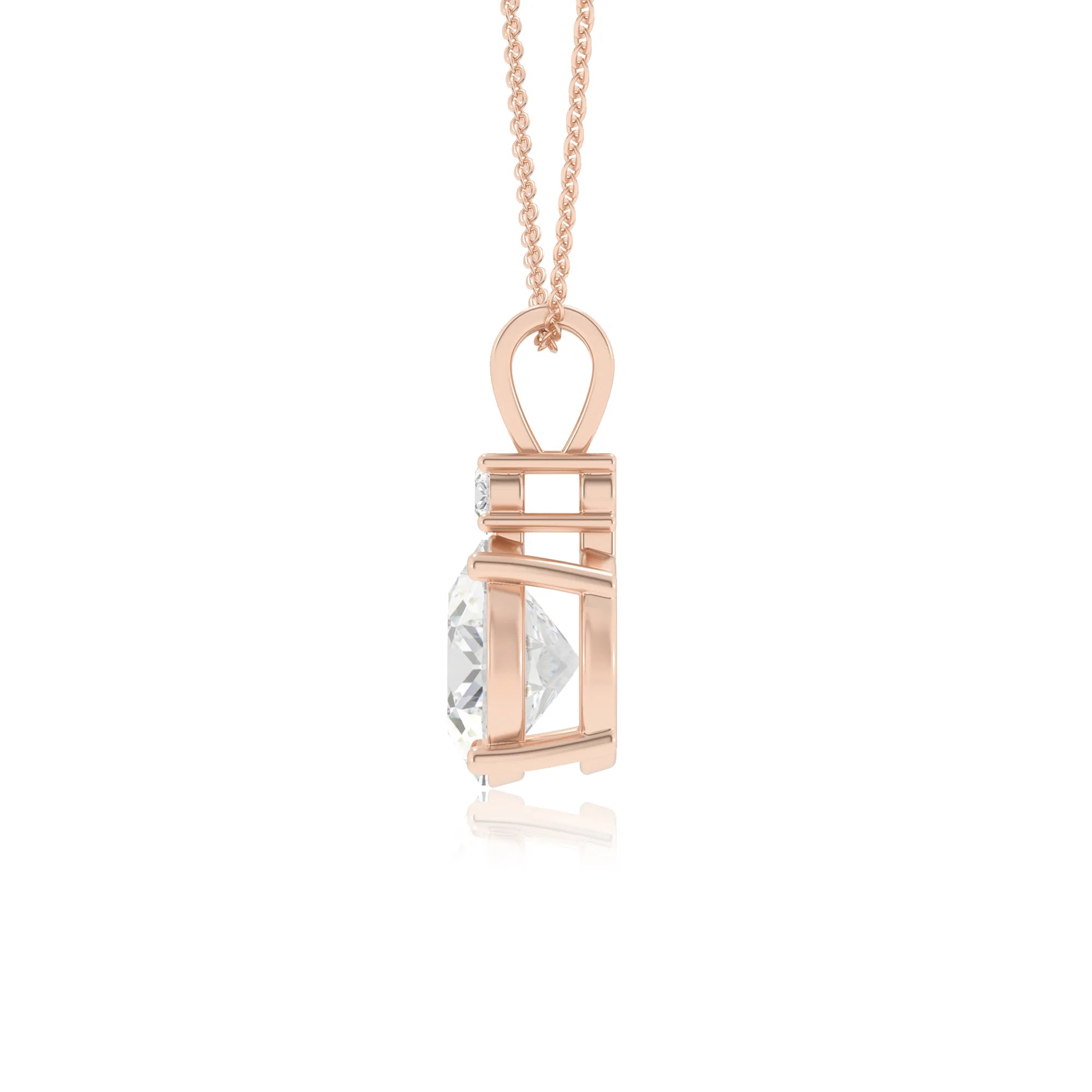 lab grown moissanite round solitaire v-bale necklaces in rose gold 