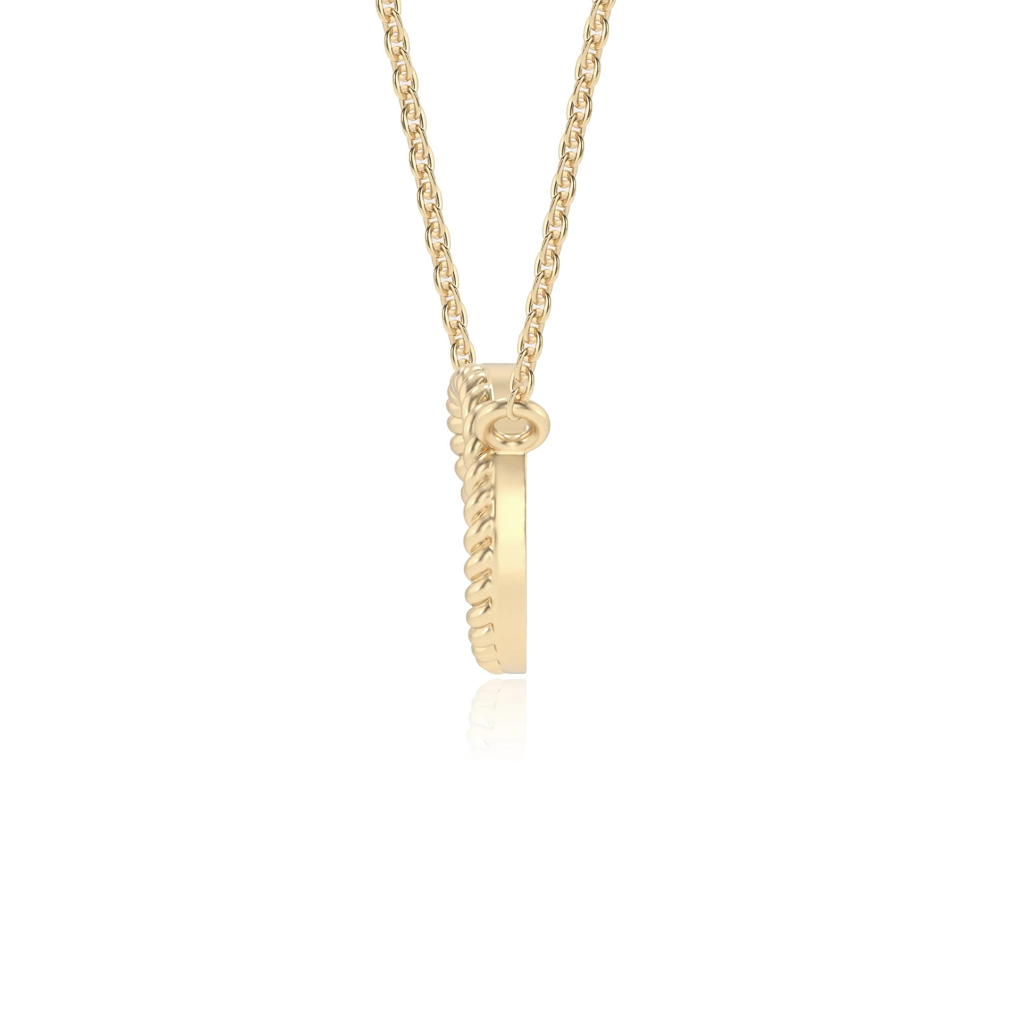 lab grown moissanite round v-bale necklaces in yellow gold 