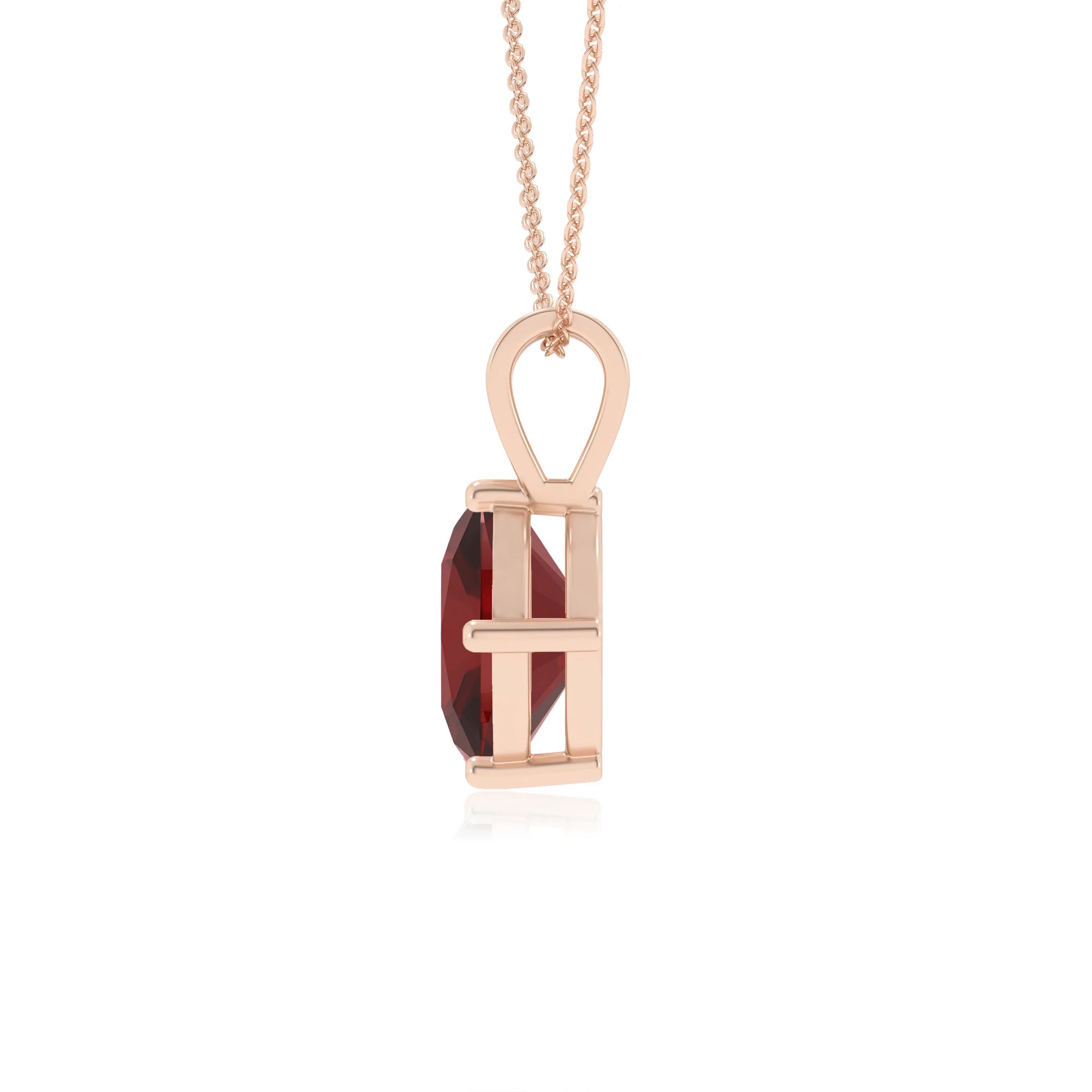 natural garnet cushion solitaire v-bale necklaces in rose gold 