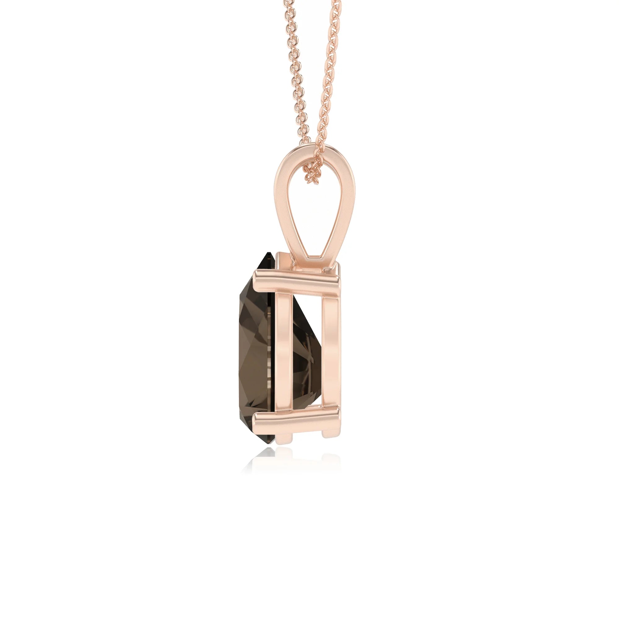 natural smoky-quartz pear solitaire v-bale necklaces in rose gold 