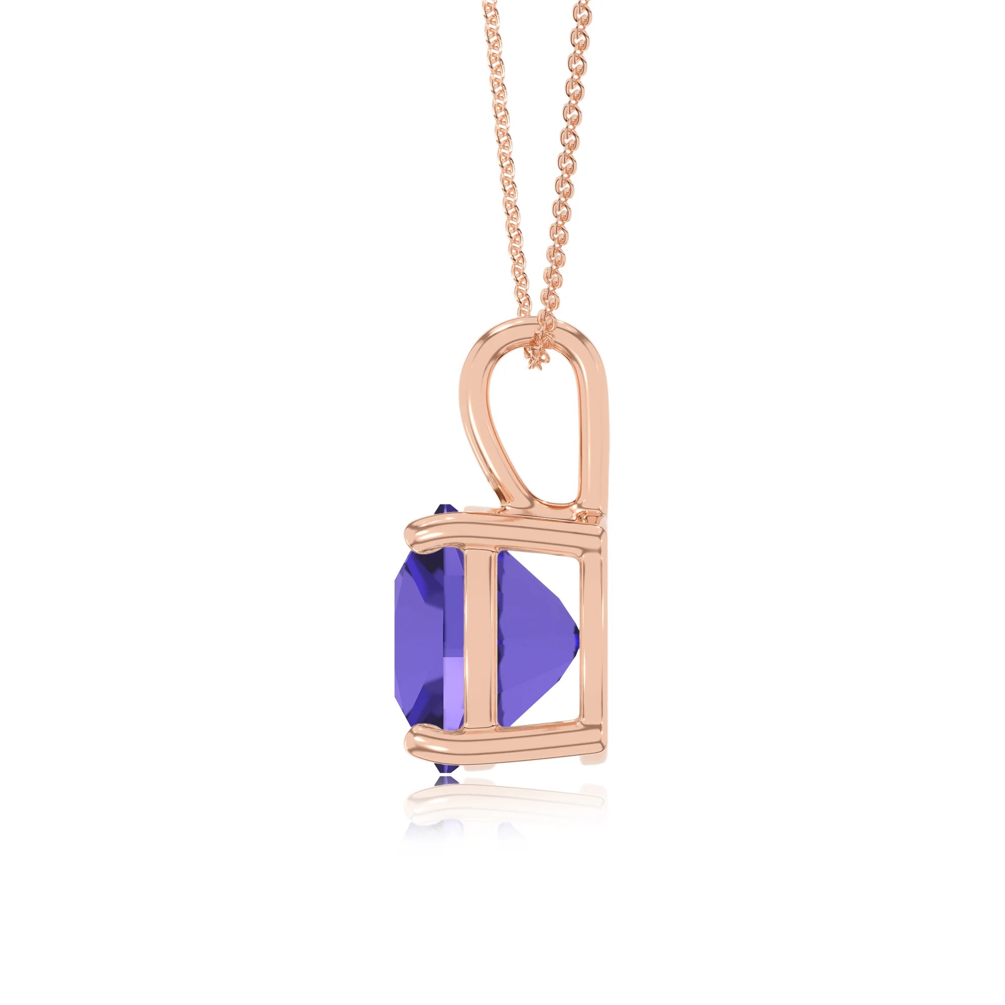 lab grown tanzanite cushion solitaire necklaces in rose gold 